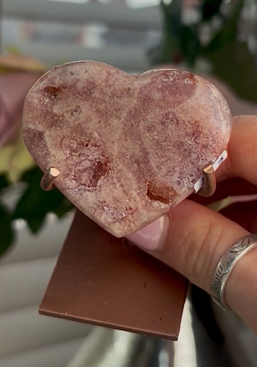 Mini pink amethyst heart - comes with stand