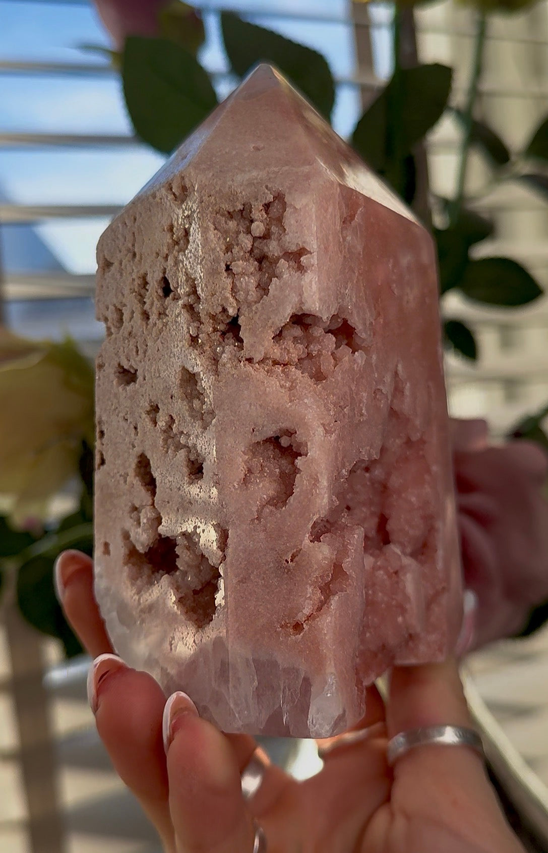 Pink amethyst tower in peachy tones