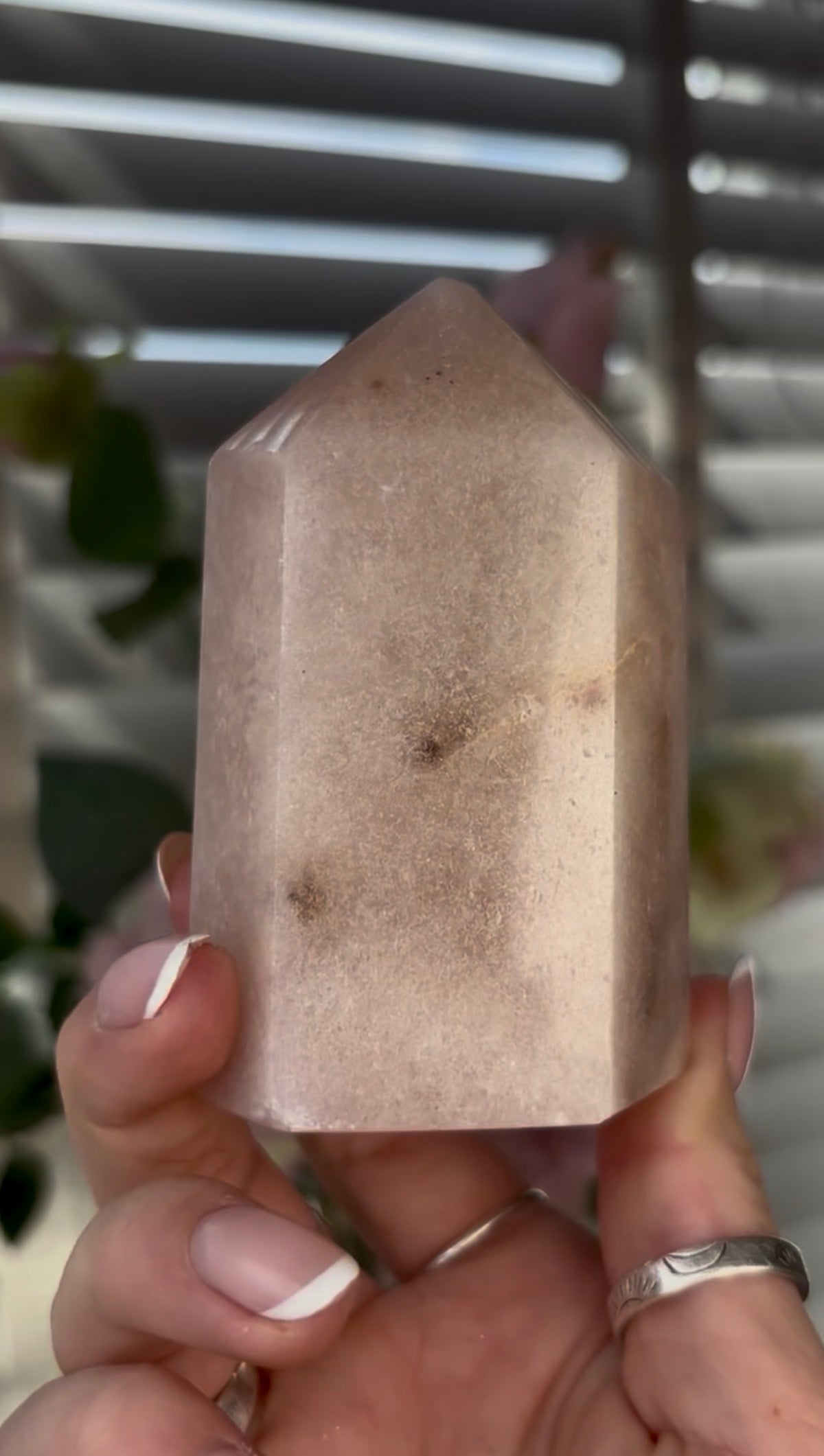 Beautiful, chunky Pink amethyst tower 8.7cm(h) by 5.5cm(w)