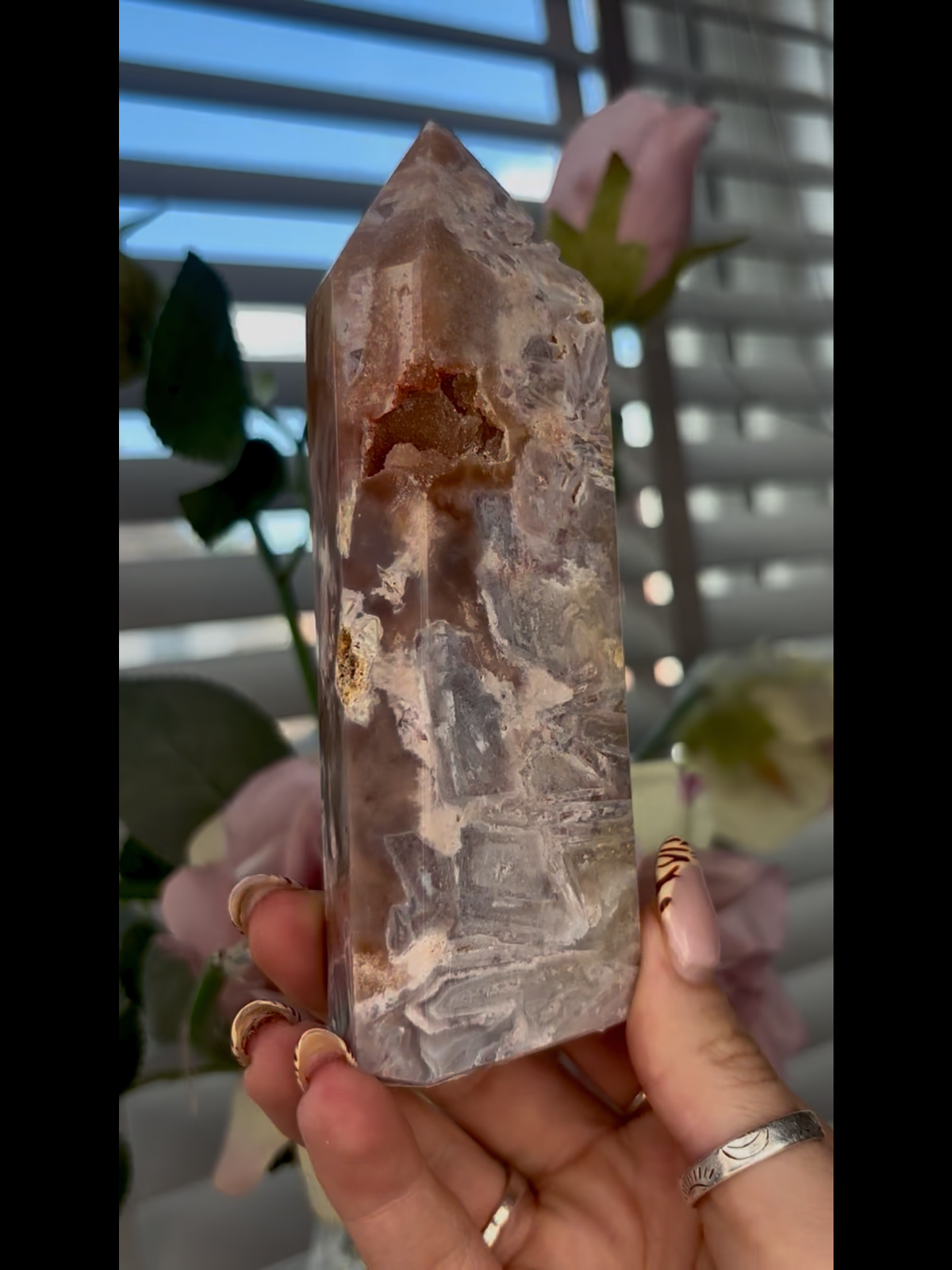 Beautiful, Pink amethyst tower with rutile 14cm tall 450g PAT74