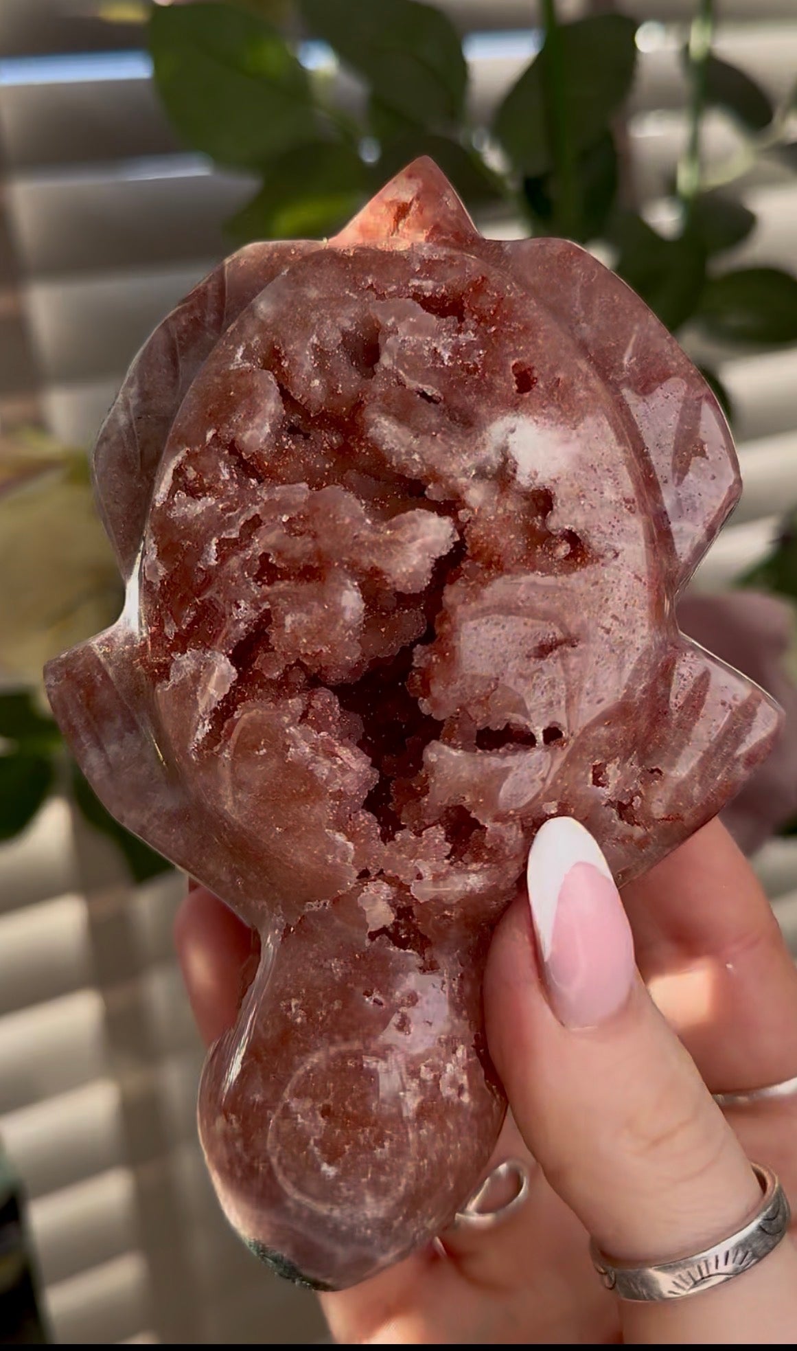 High grade, pink amethyst sea turtle carving,