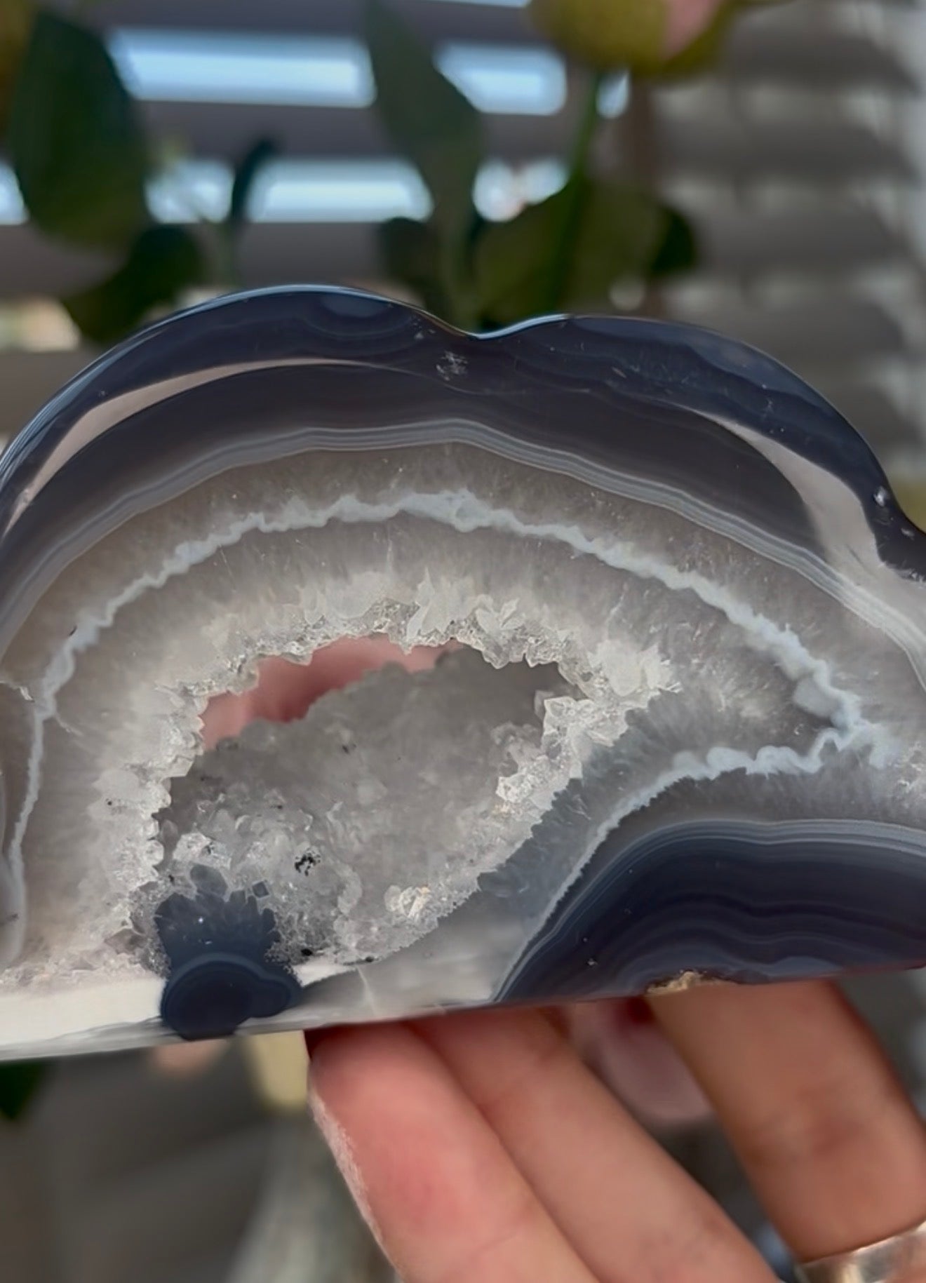 Beautiful, blue banded agate, cloud with druzy