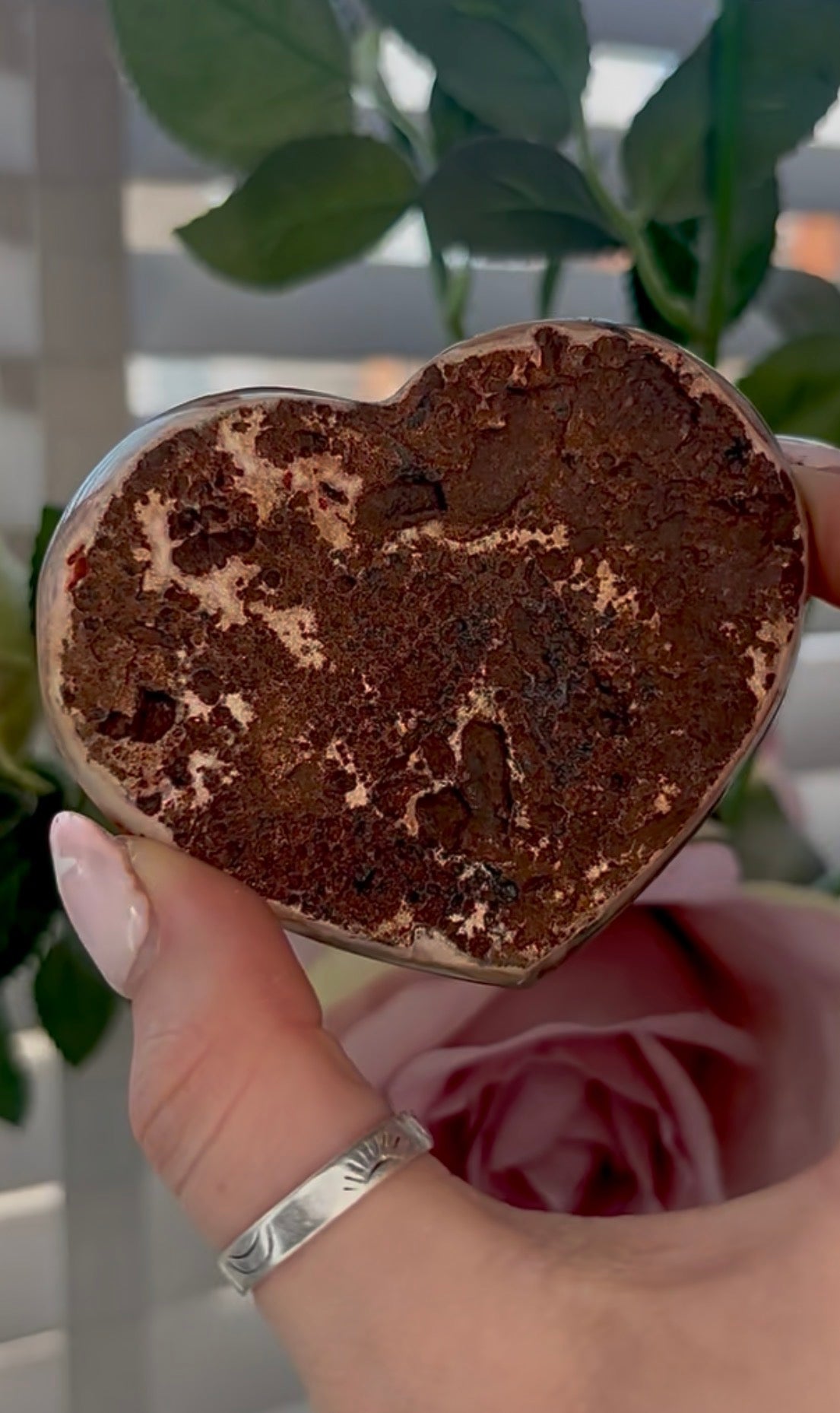 Uruguay, rainbow amethyst heart - comes with stand