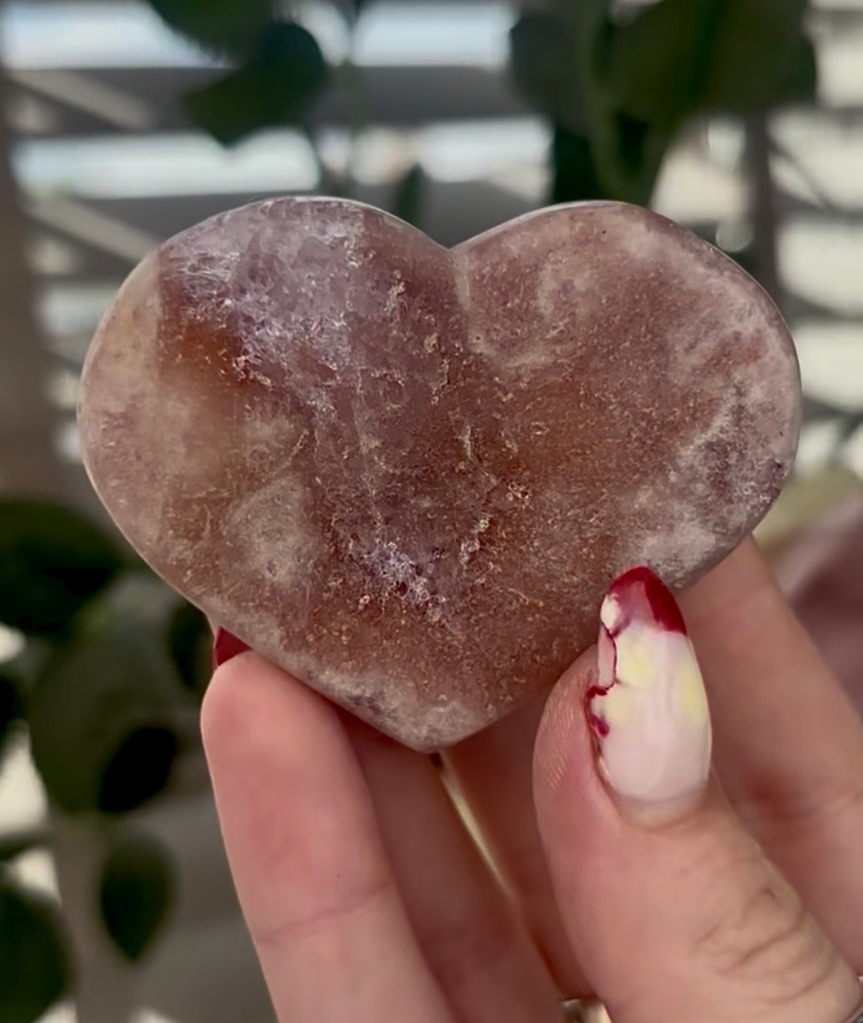Mini pink amethyst heart - comes with stand 6cm