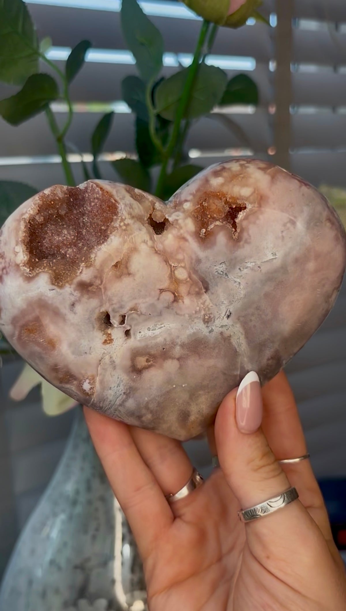 Gorgeous, pink amethyst heart- comes with stand