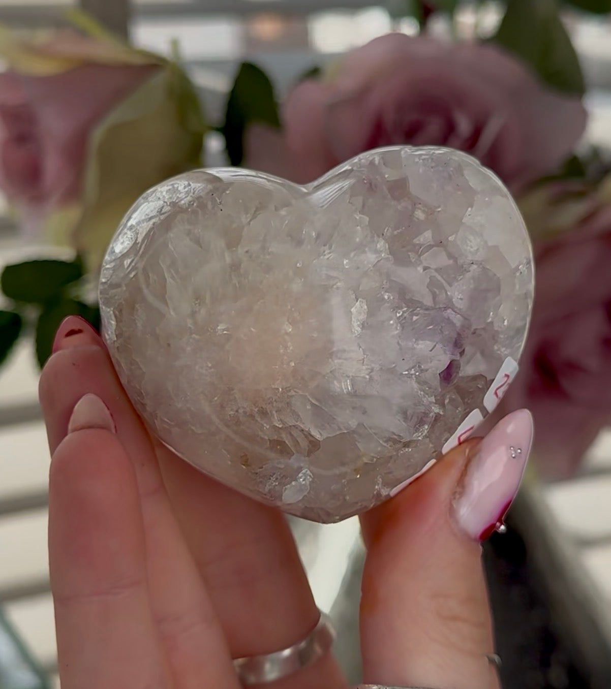 pink amethyst heart - comes with stand