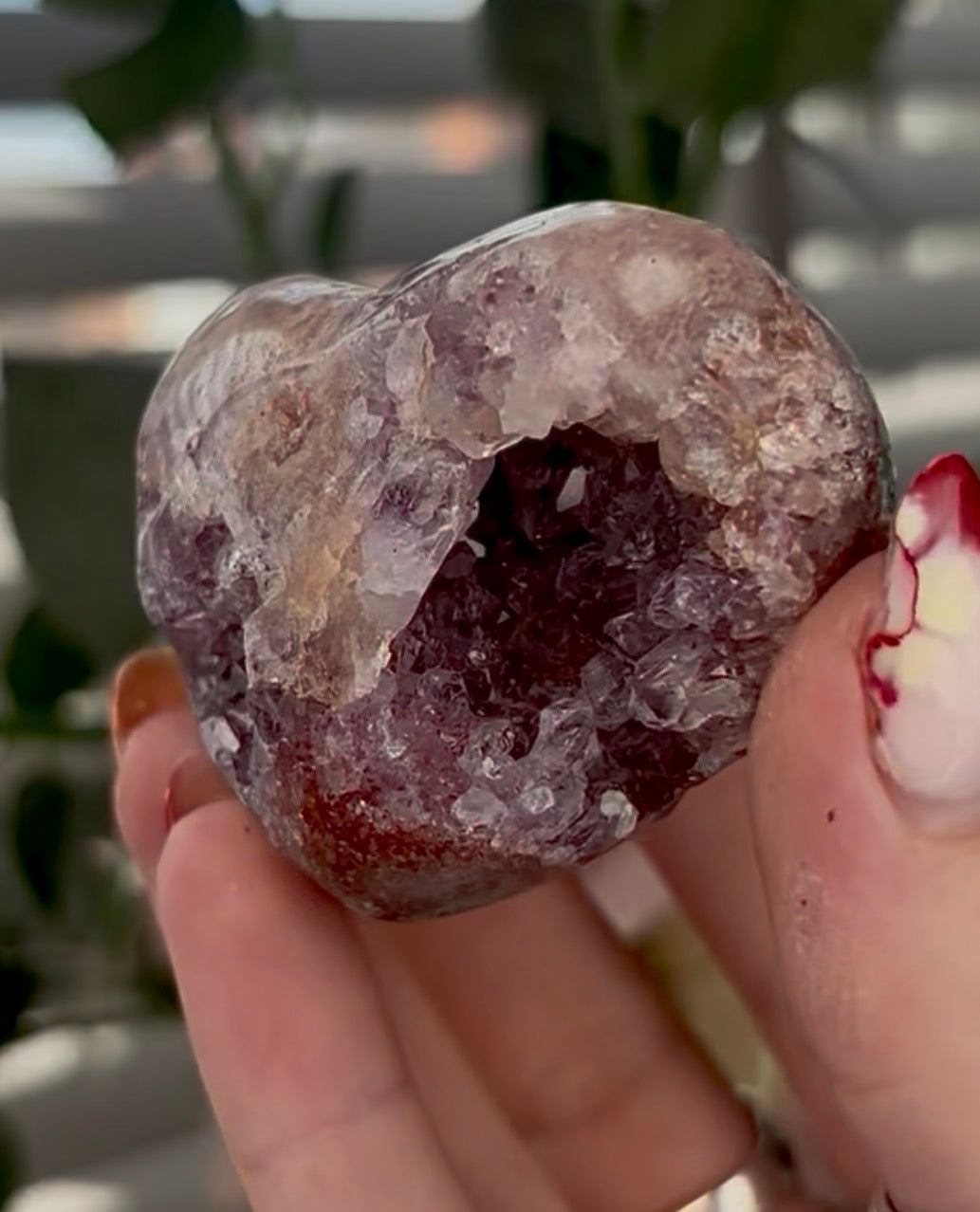 High quality pink amethyst heart - comes with stand