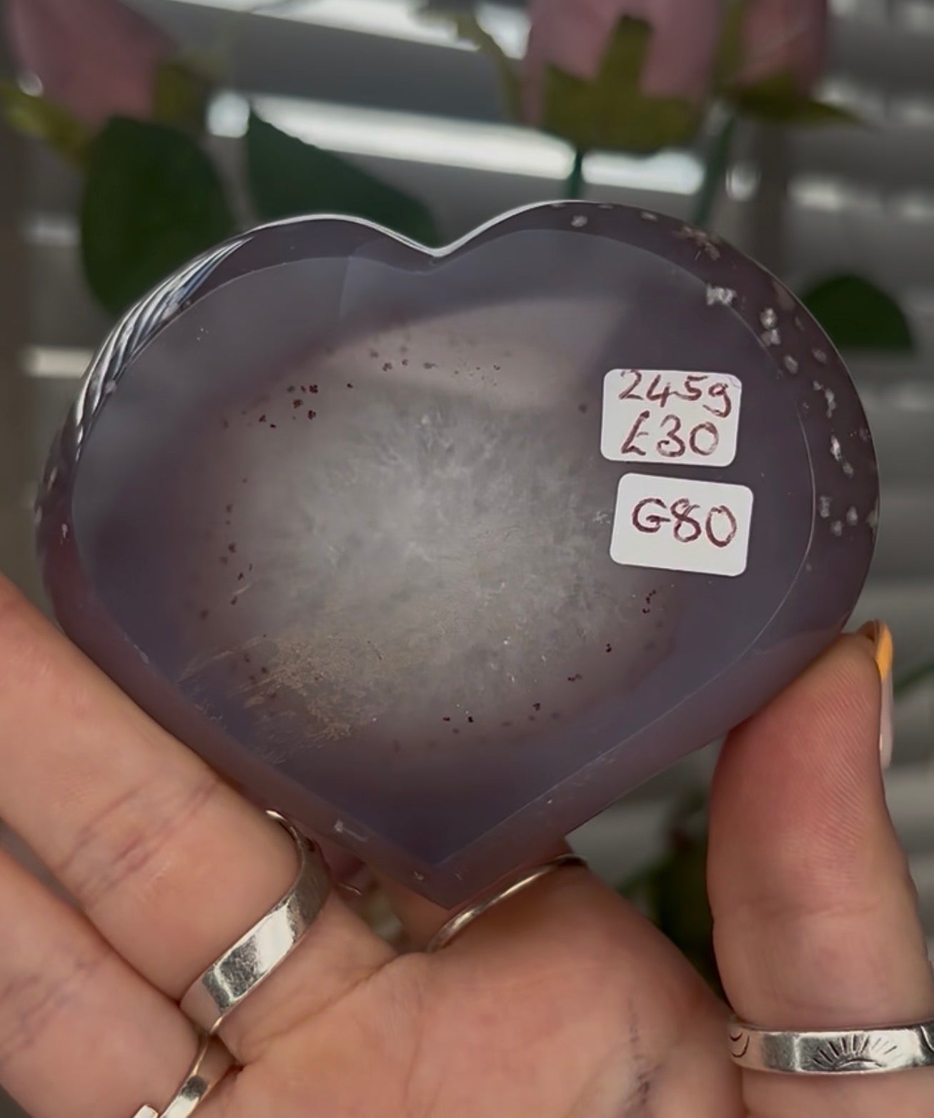 Beautiful, high quality, agate heart with druzy - stand included