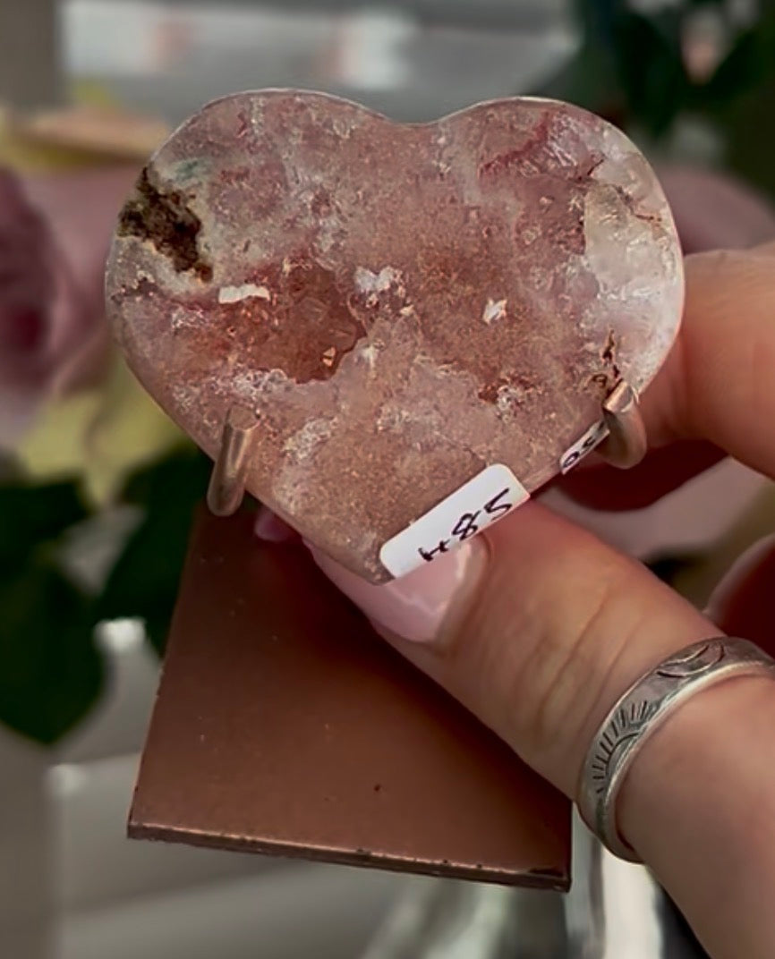 mini pink amethyst heart  - comes with stand