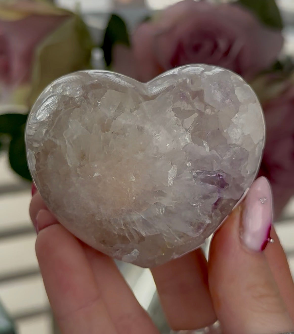 pink amethyst heart - comes with stand
