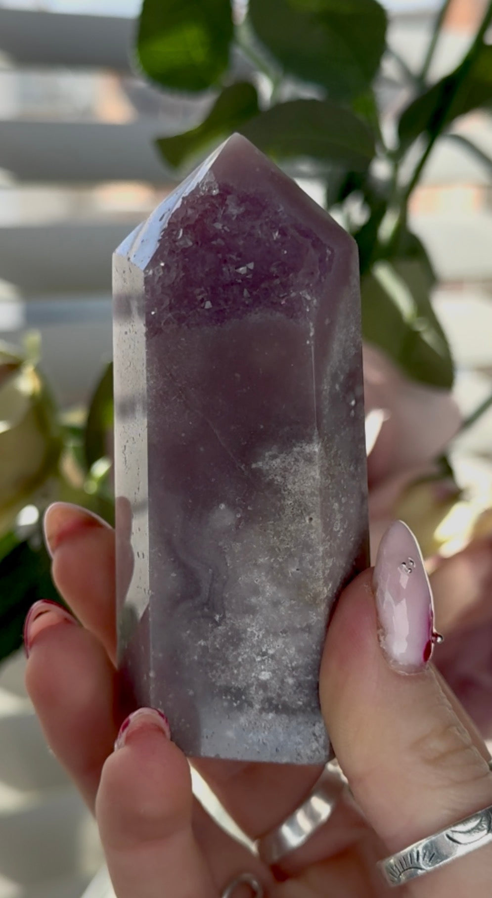 High quality Pink amethyst tower in lilac tones 9cm(h) 4cm(w)