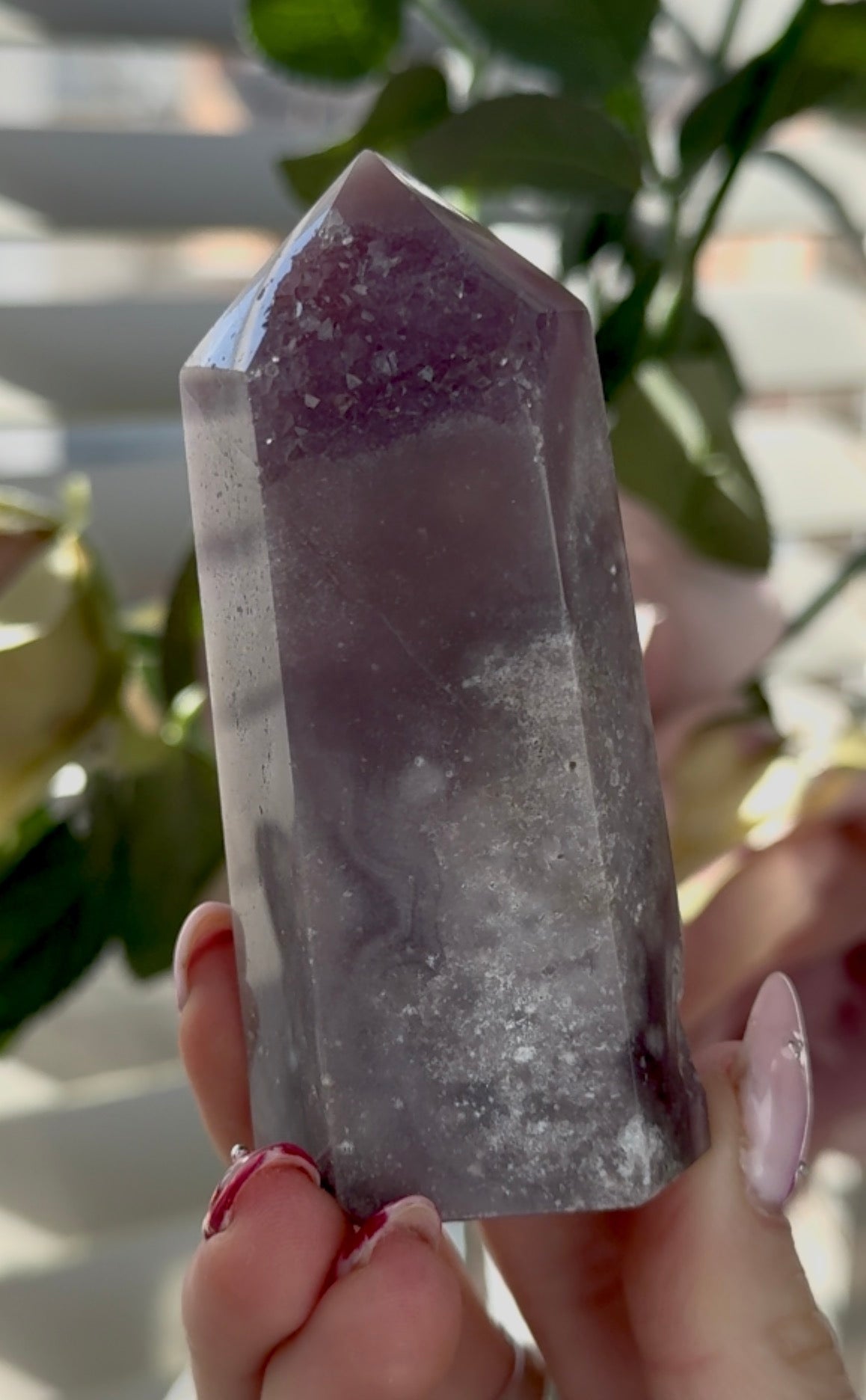 High quality Pink amethyst tower in lilac tones 9cm(h) 4cm(w)