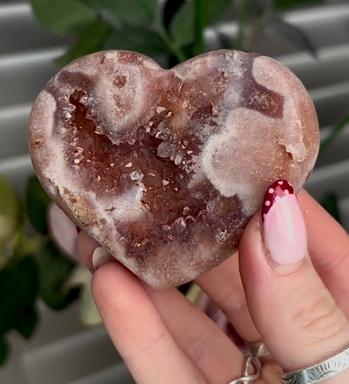 High quality pink amethyst heart - comes with stand