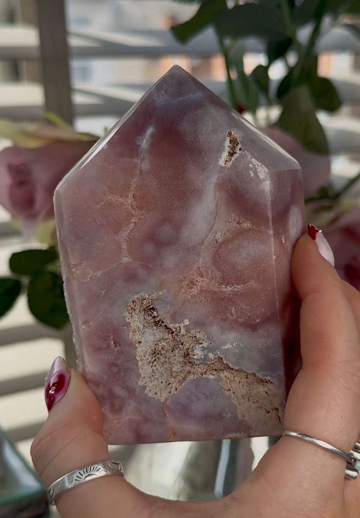 High quality Pink amethyst tower