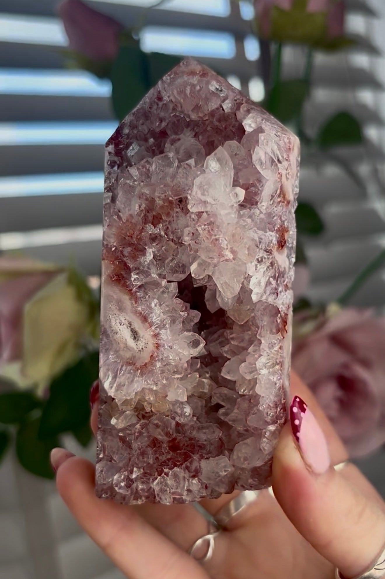 Pink amethyst tower with jasper and quartz