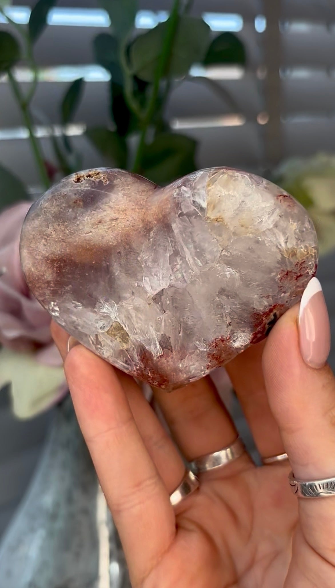 Gorgeous, pink amethyst heart- comes with stand