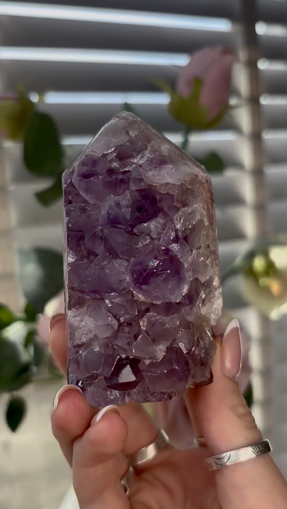 Beautiful, chunky Pink amethyst tower with purple quartz 8.5cm(h) by 5cm(w)