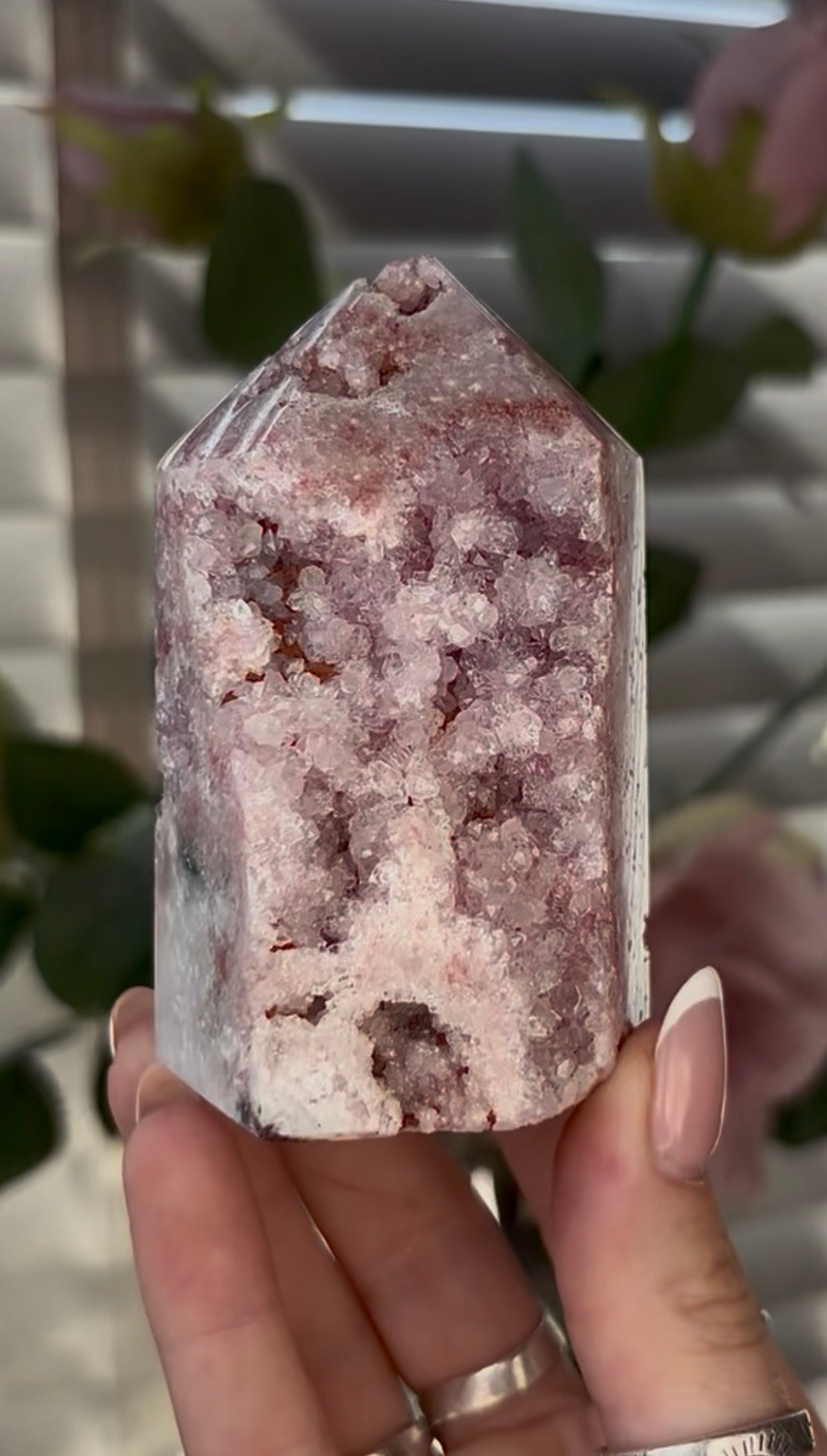 Beautiful, Pink amethyst tower with Jasper 8.5cm(h) by 5cm(w)