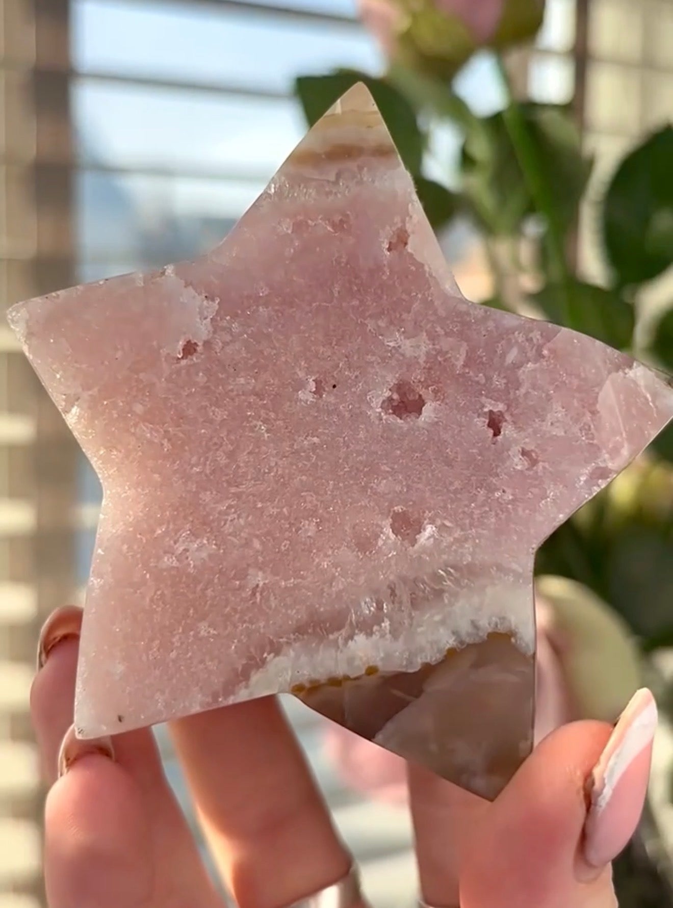 High quality pink amethyst star with agate - comes with stand