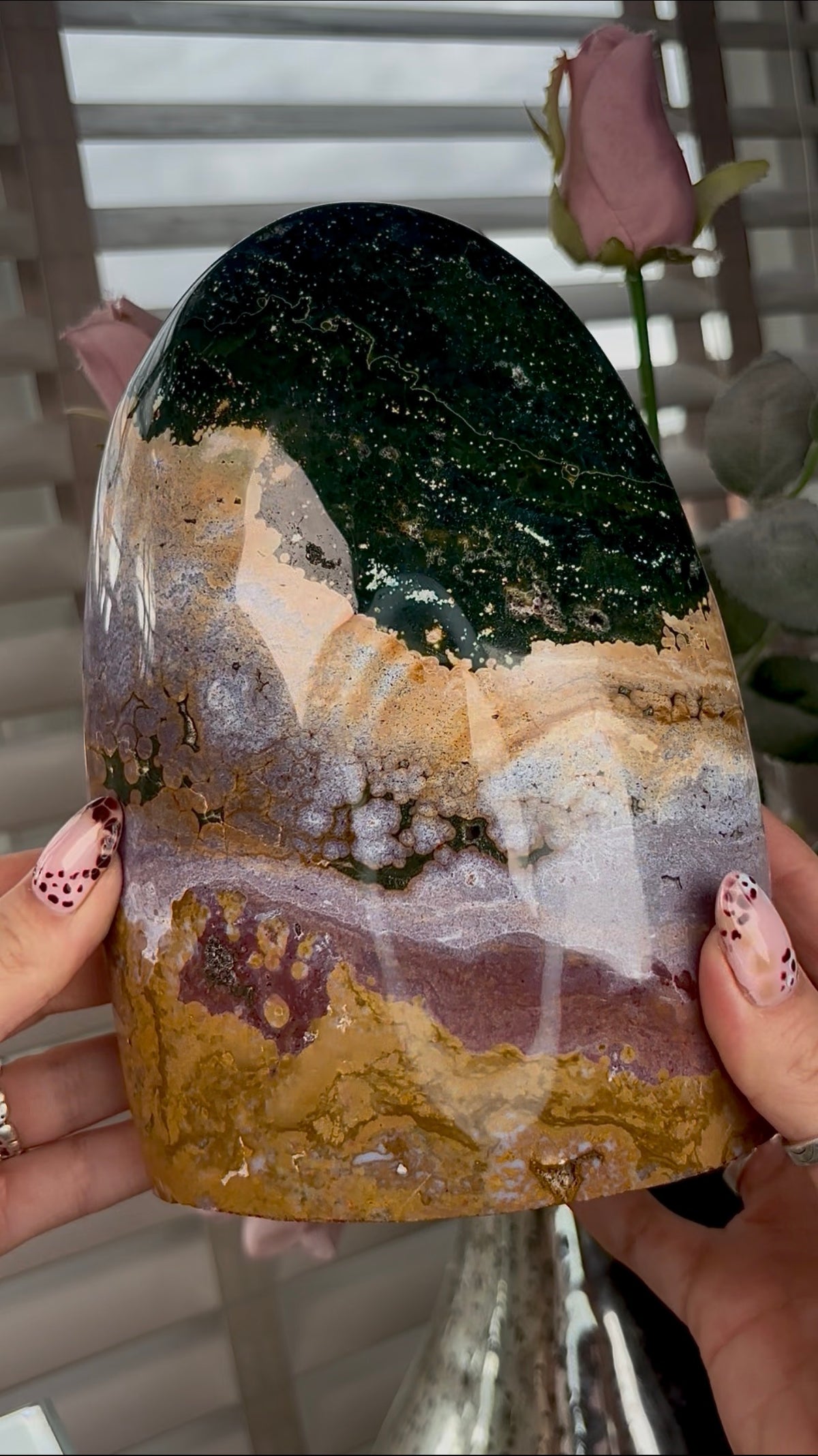 High quality, pink, mustard & green ocean jasper Freeform 2.445kg