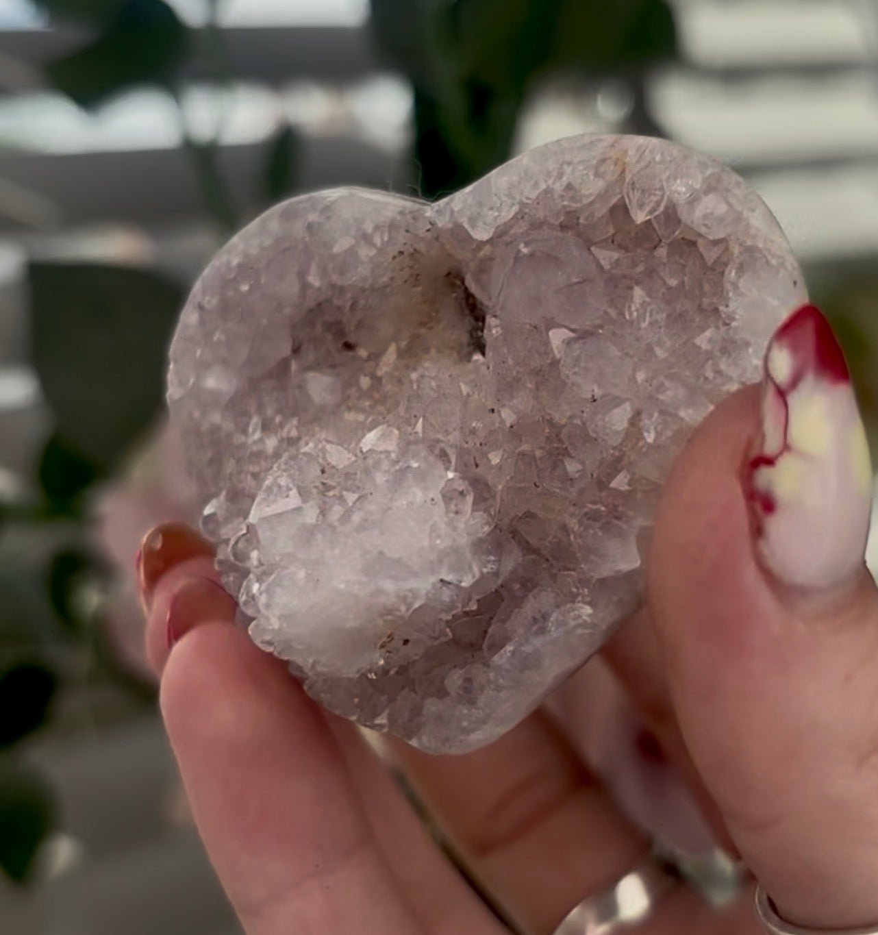 pink amethyst heart - comes with stand