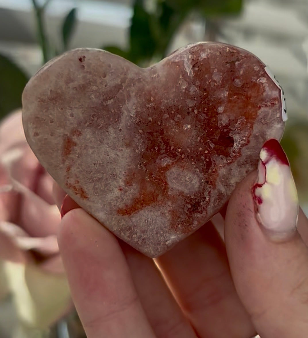 Mini pink amethyst heart - comes with stand
