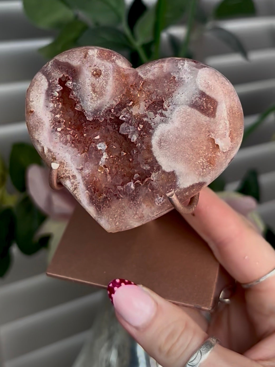 High quality pink amethyst heart - comes with stand