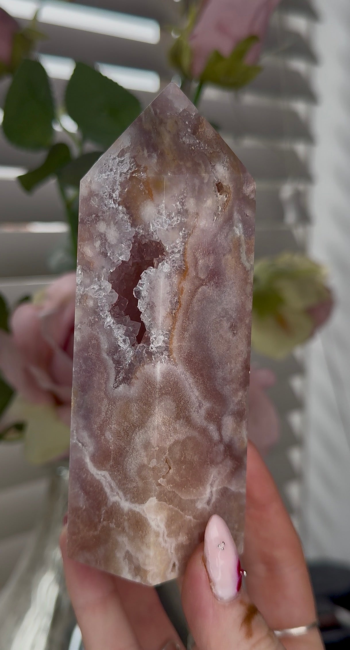 Pink amethyst tower 13cm(h) 5cm(w)