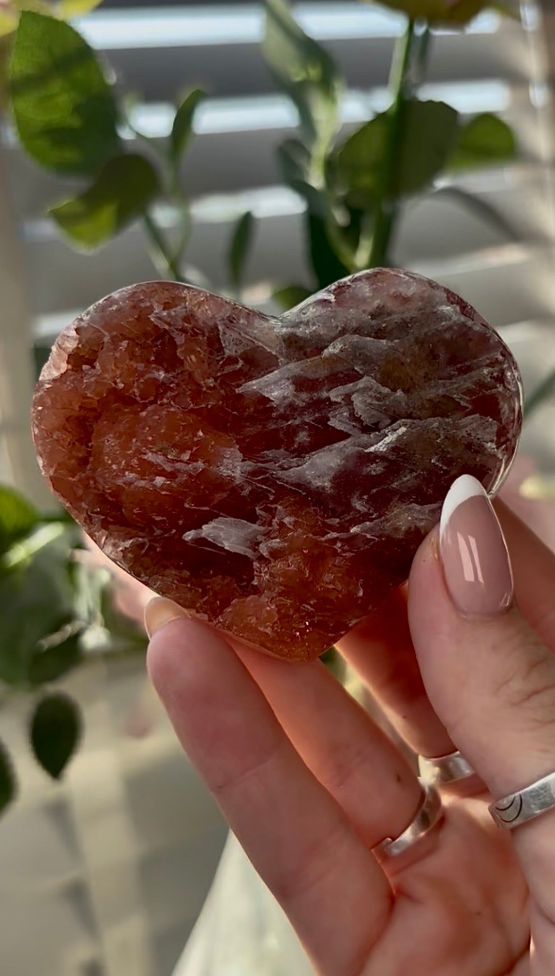 Gorgeous, high quality, berry red pink amethyst heart- comes with stand
