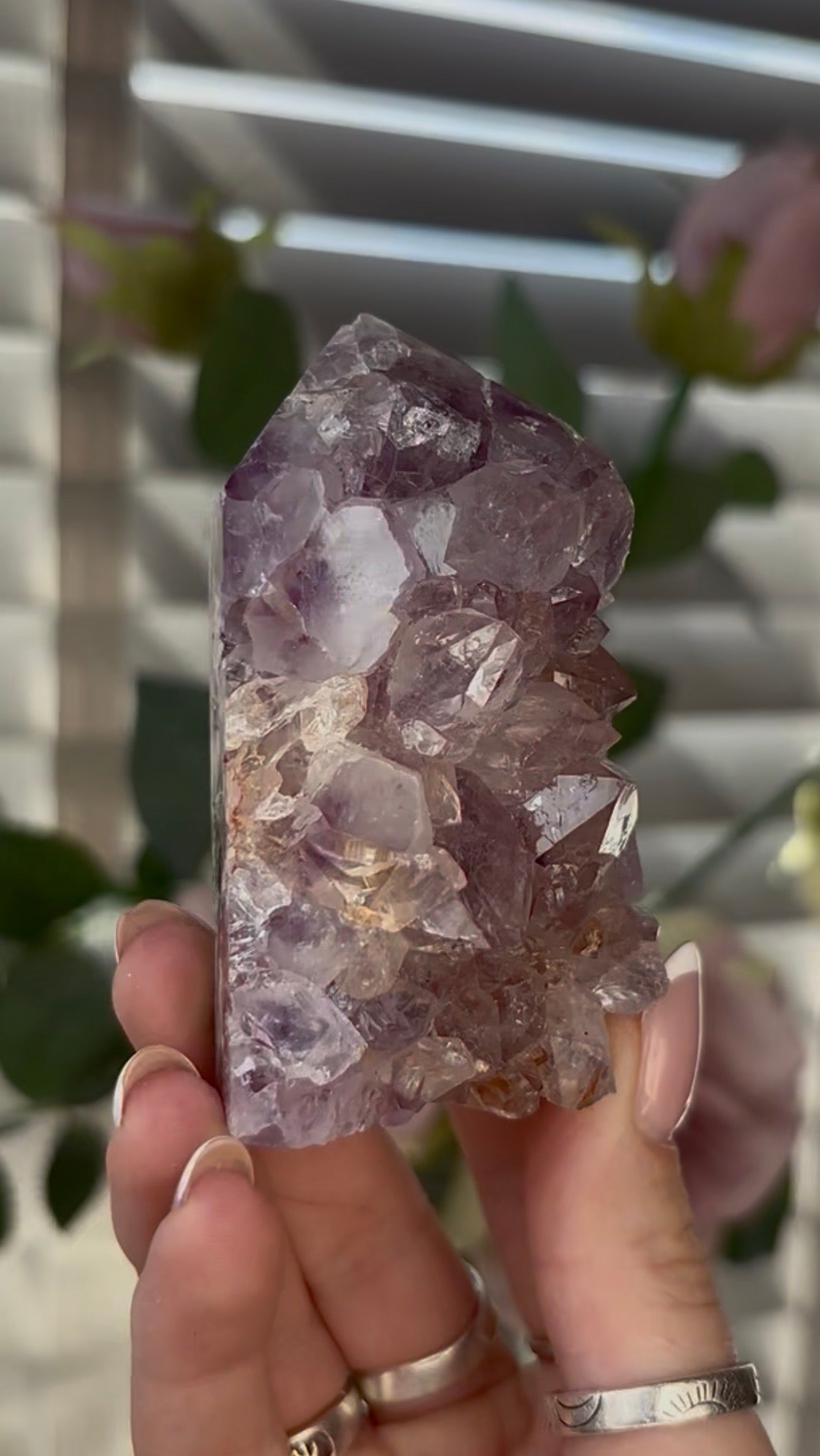 Beautiful, chunky Pink amethyst tower with purple quartz 8cm(h) by 5cm(w)