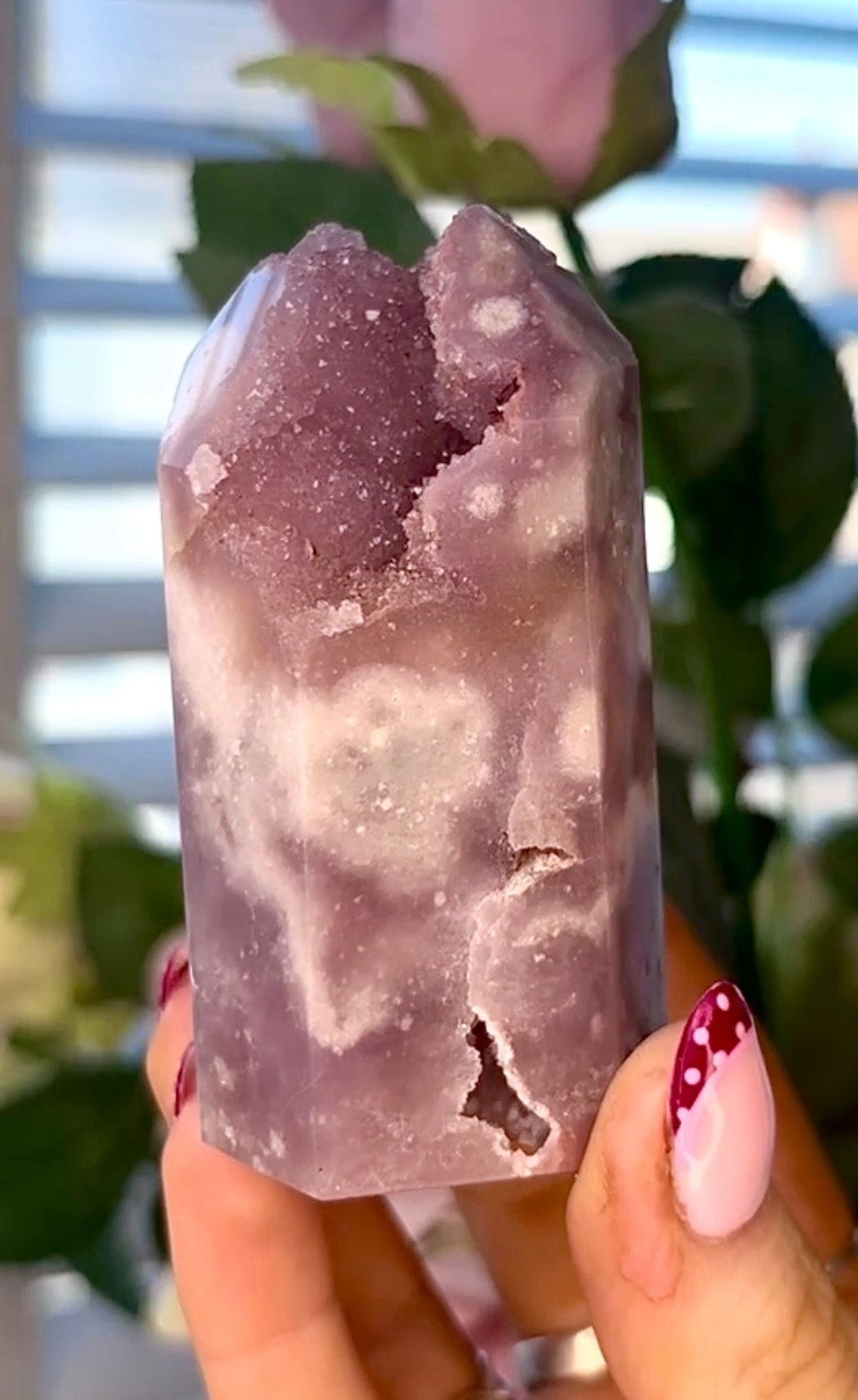 Pink amethyst tower in lilac tones