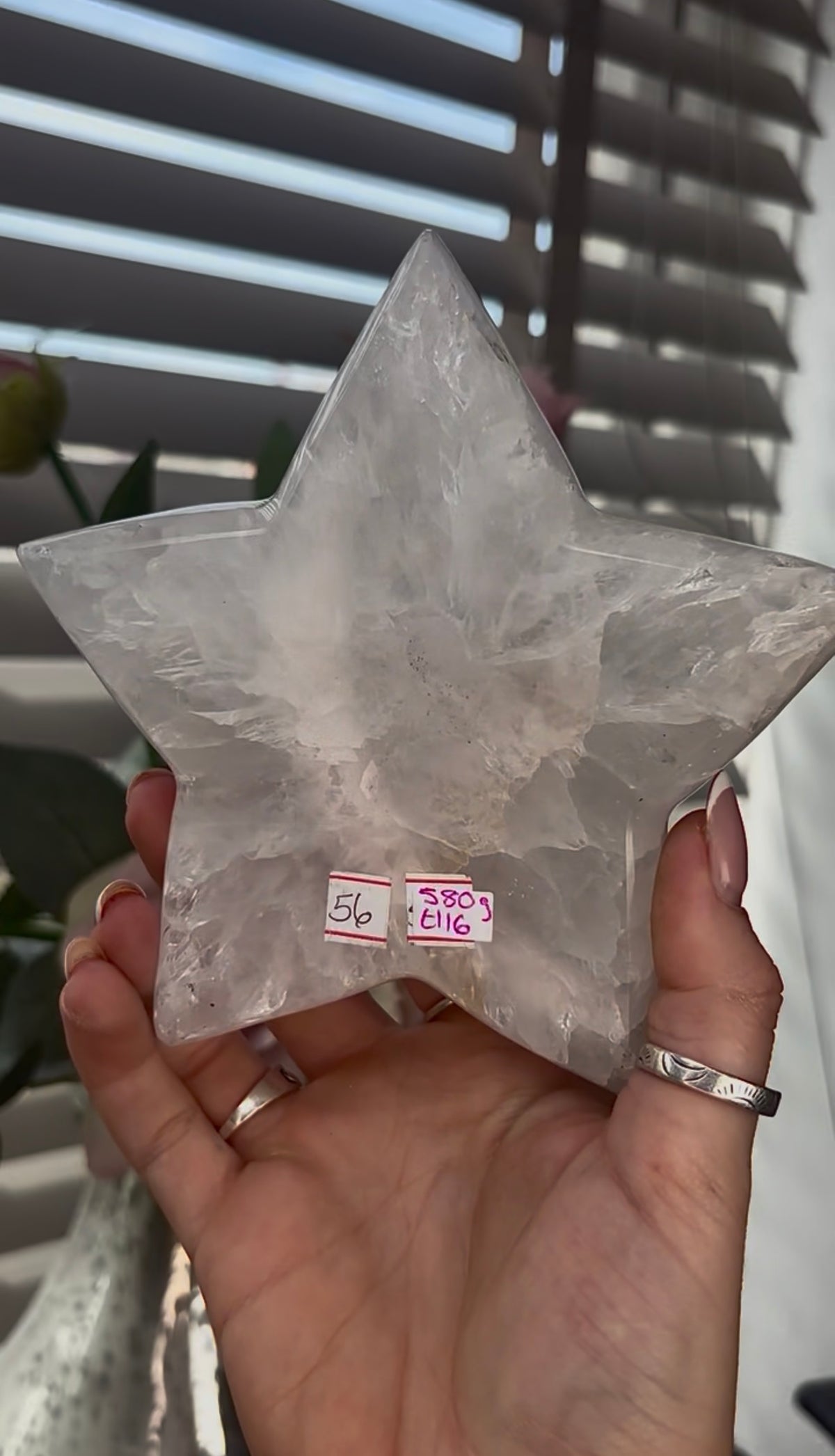 Beautiful, large, high grade, agate star with druzy and rainbows - comes with stand