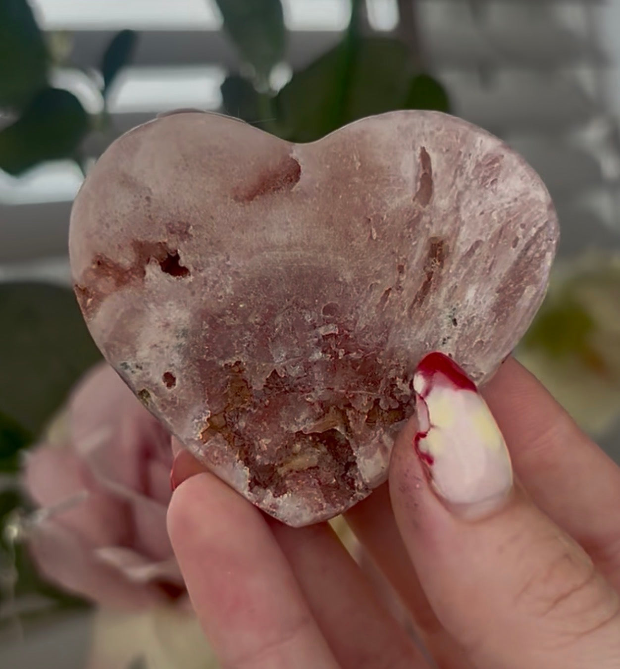Mini pink amethyst heart - comes with stand