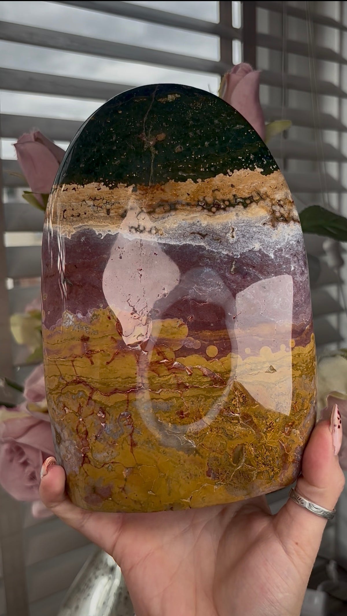 High quality, pink, mustard & green ocean jasper Freeform 2.445kg