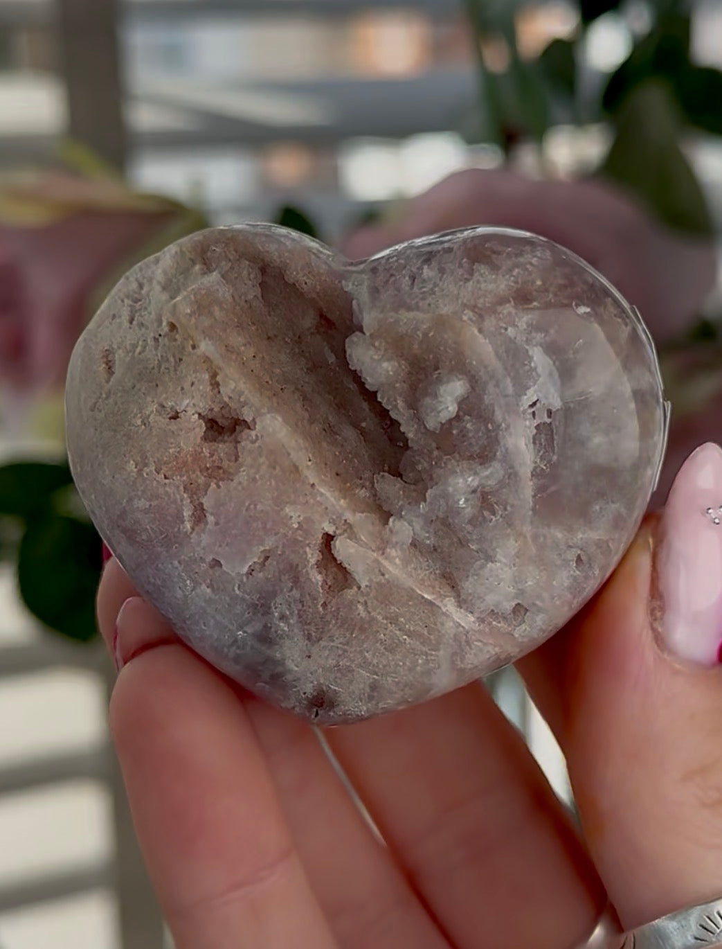 pink amethyst heart - comes with stand