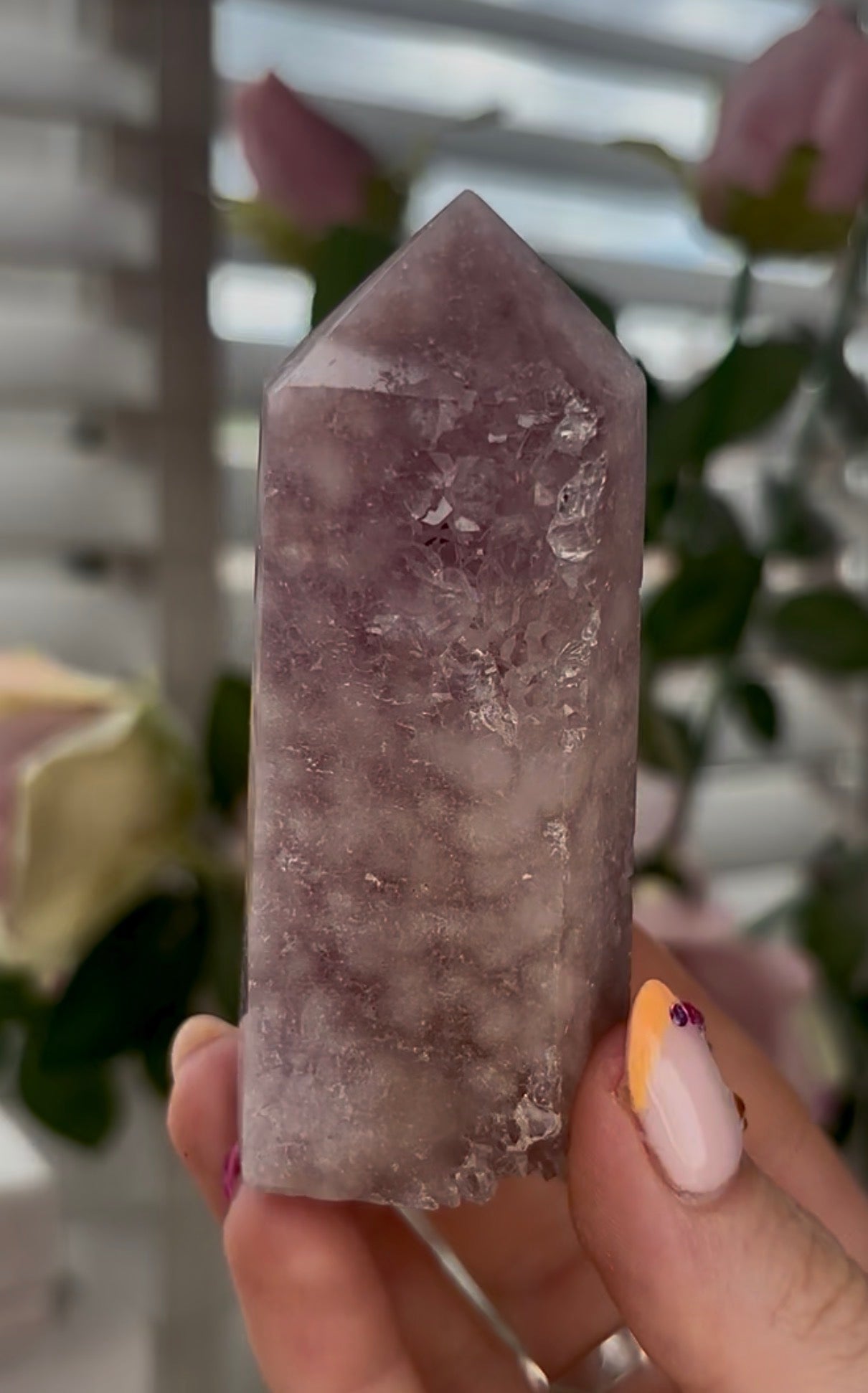 Pretty, Pink amethyst tower in lilac tones