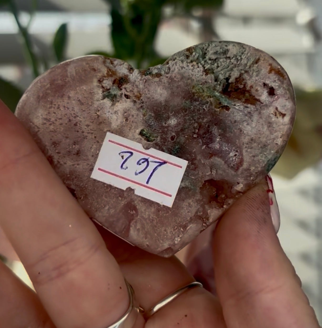 Mini pink amethyst heart  - comes with stand