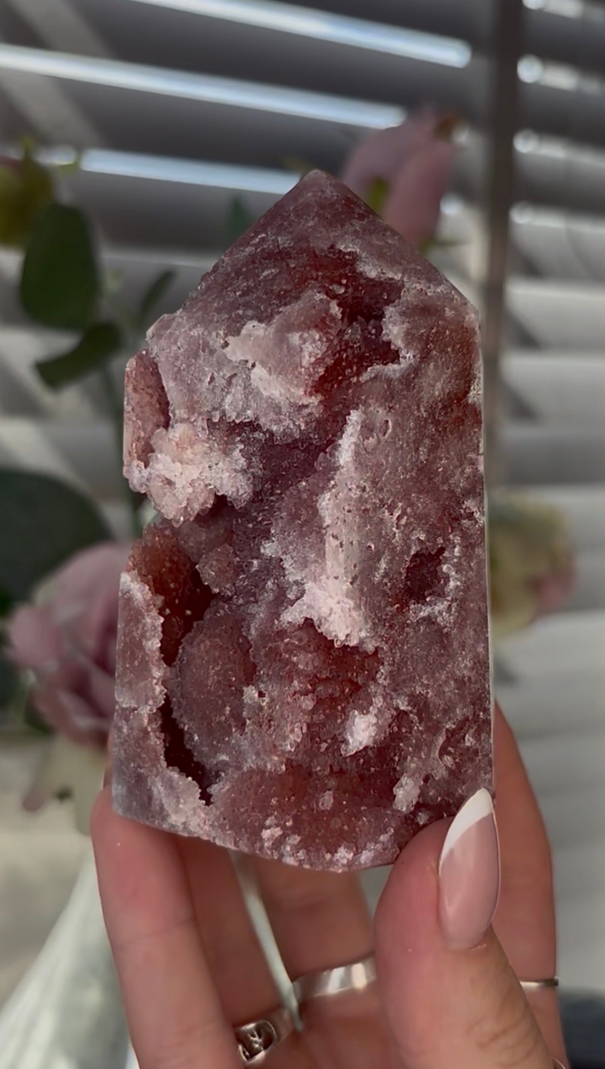 Beautiful, Pink amethyst tower 9.6cm(h) by 5.7cm(w)