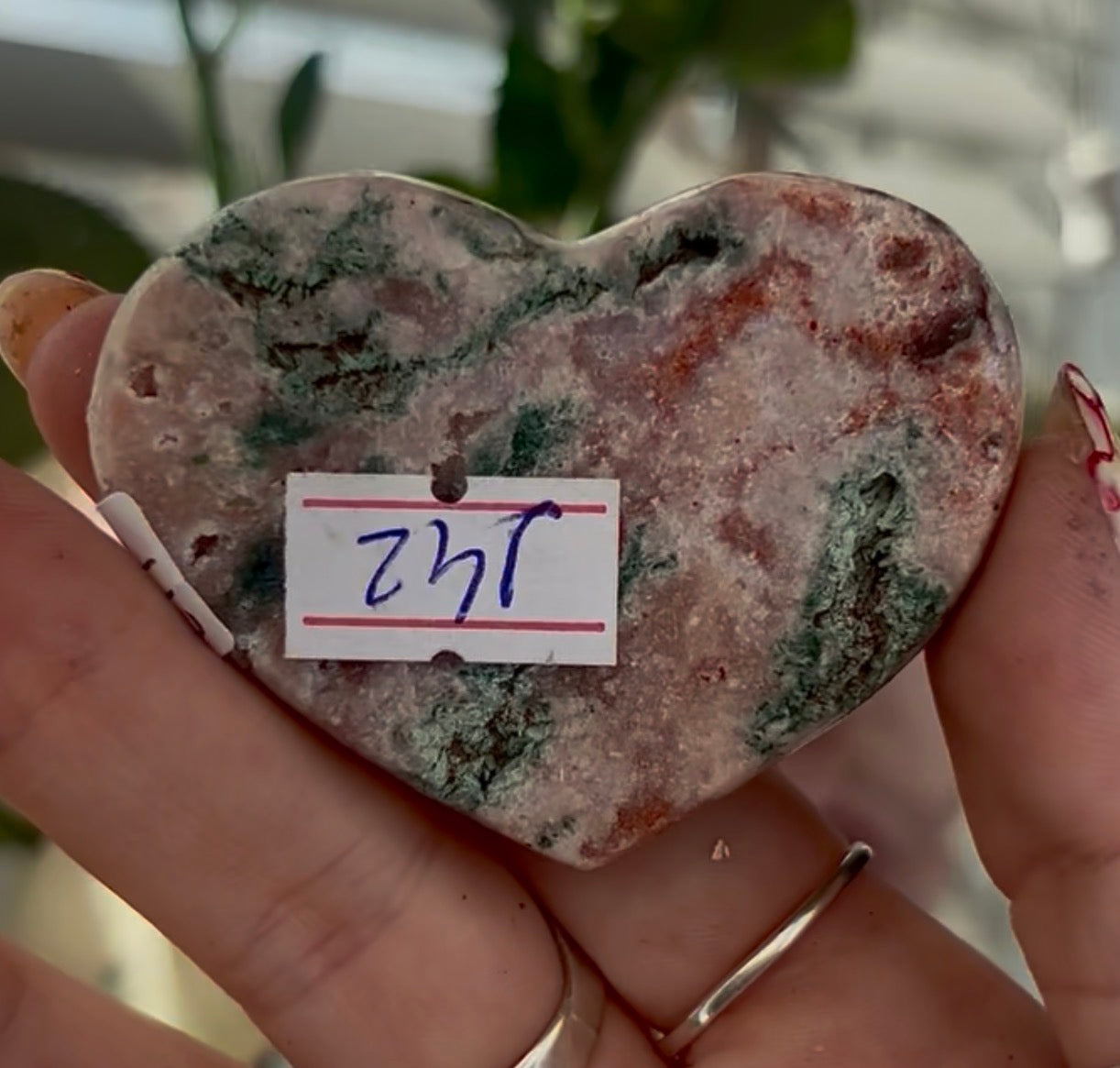 Mini pink amethyst heart with Jasper - comes with stand