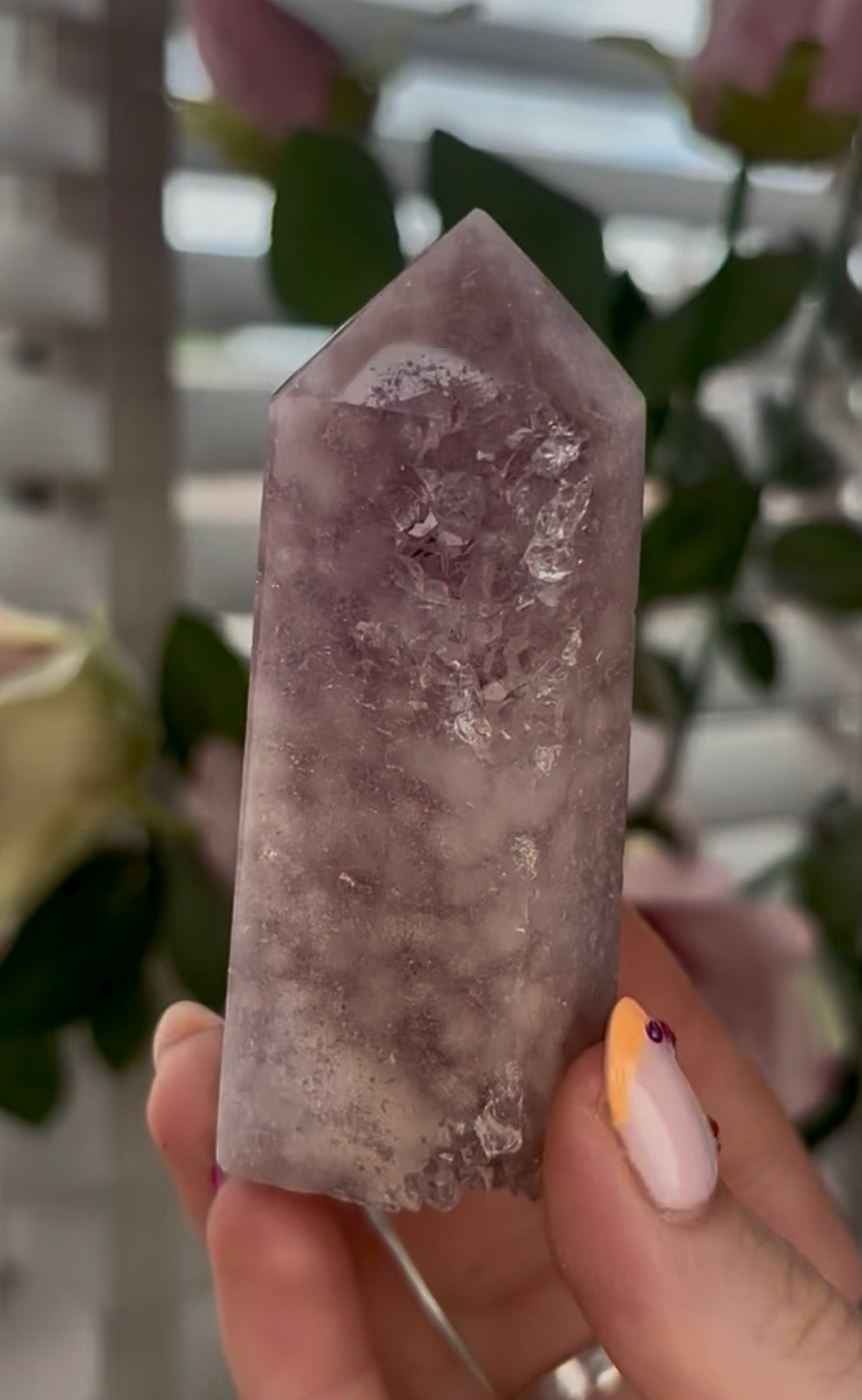 Pretty, Pink amethyst tower in lilac tones