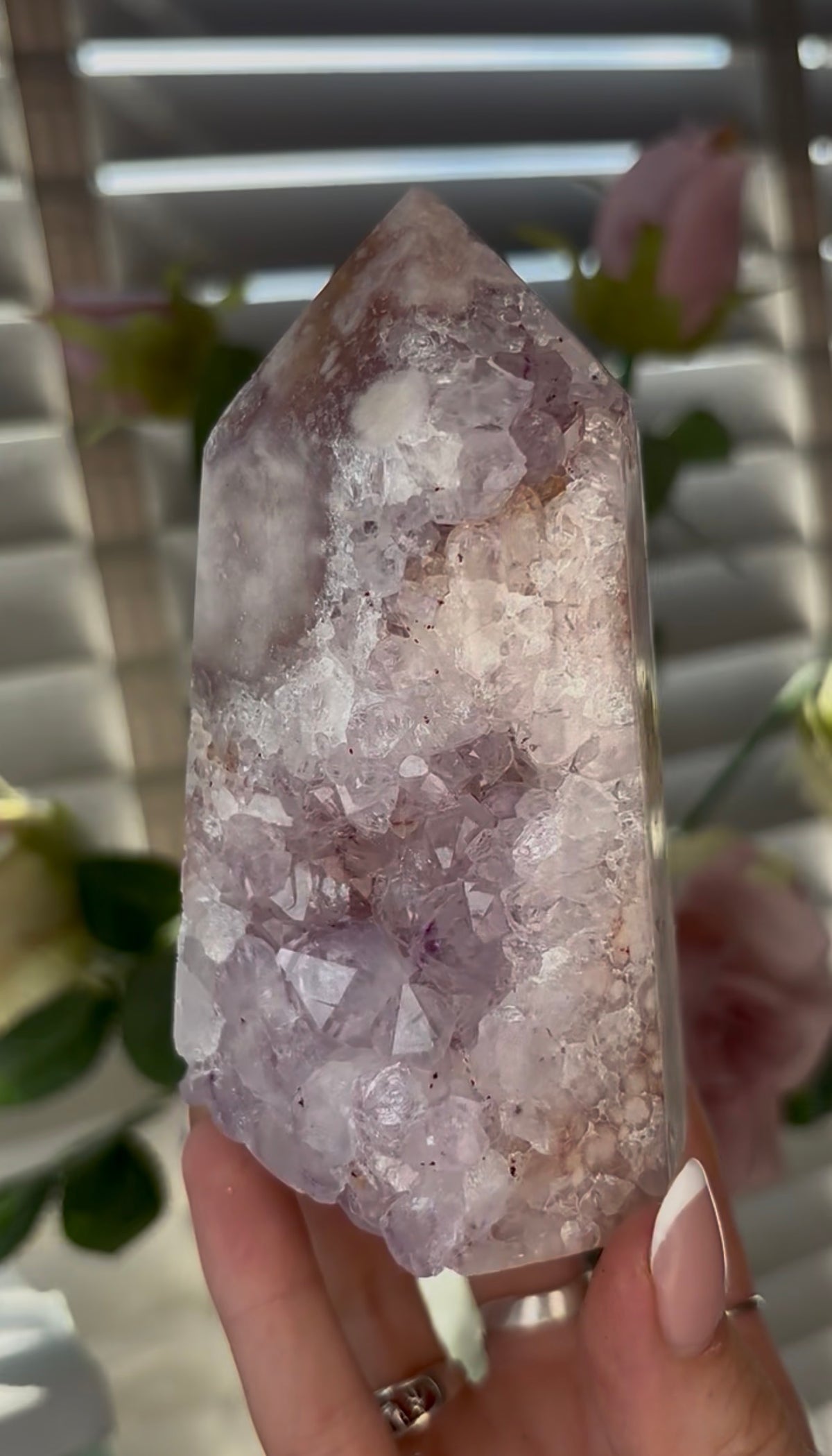 Beautiful, chunky Pink amethyst tower with lilac quartz 11.5cm(h) by 6.5cm(w)