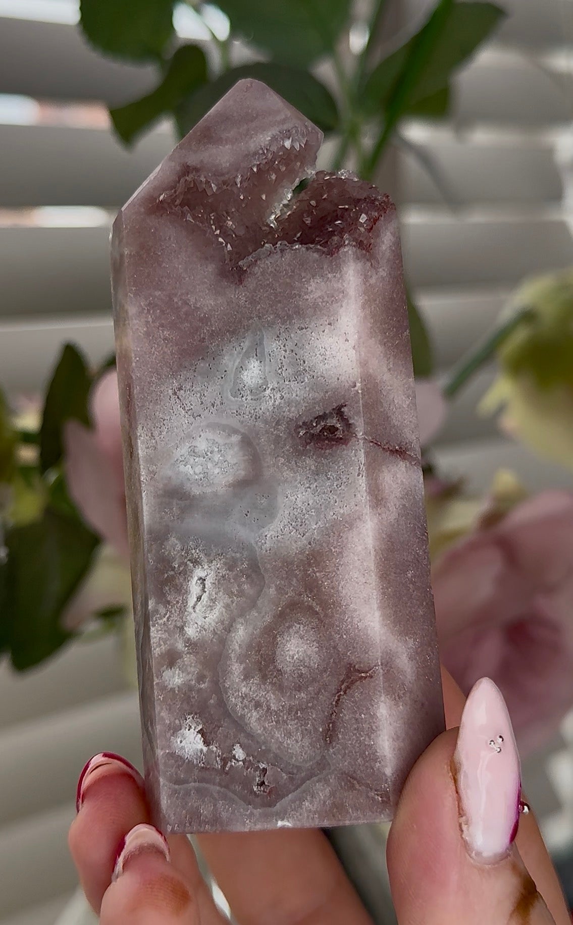 High quality Pink amethyst tower 11cm(h) 4cm(w)