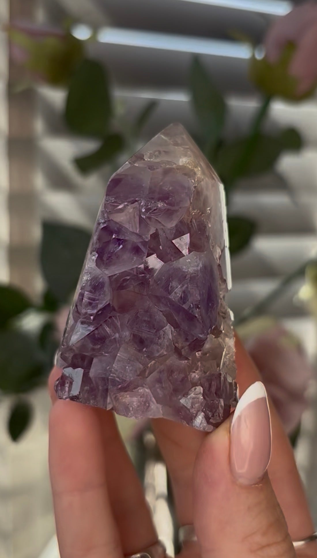 Beautiful, chunky Pink amethyst tower with purple quartz 7cm(h) by 4.5cm(w)