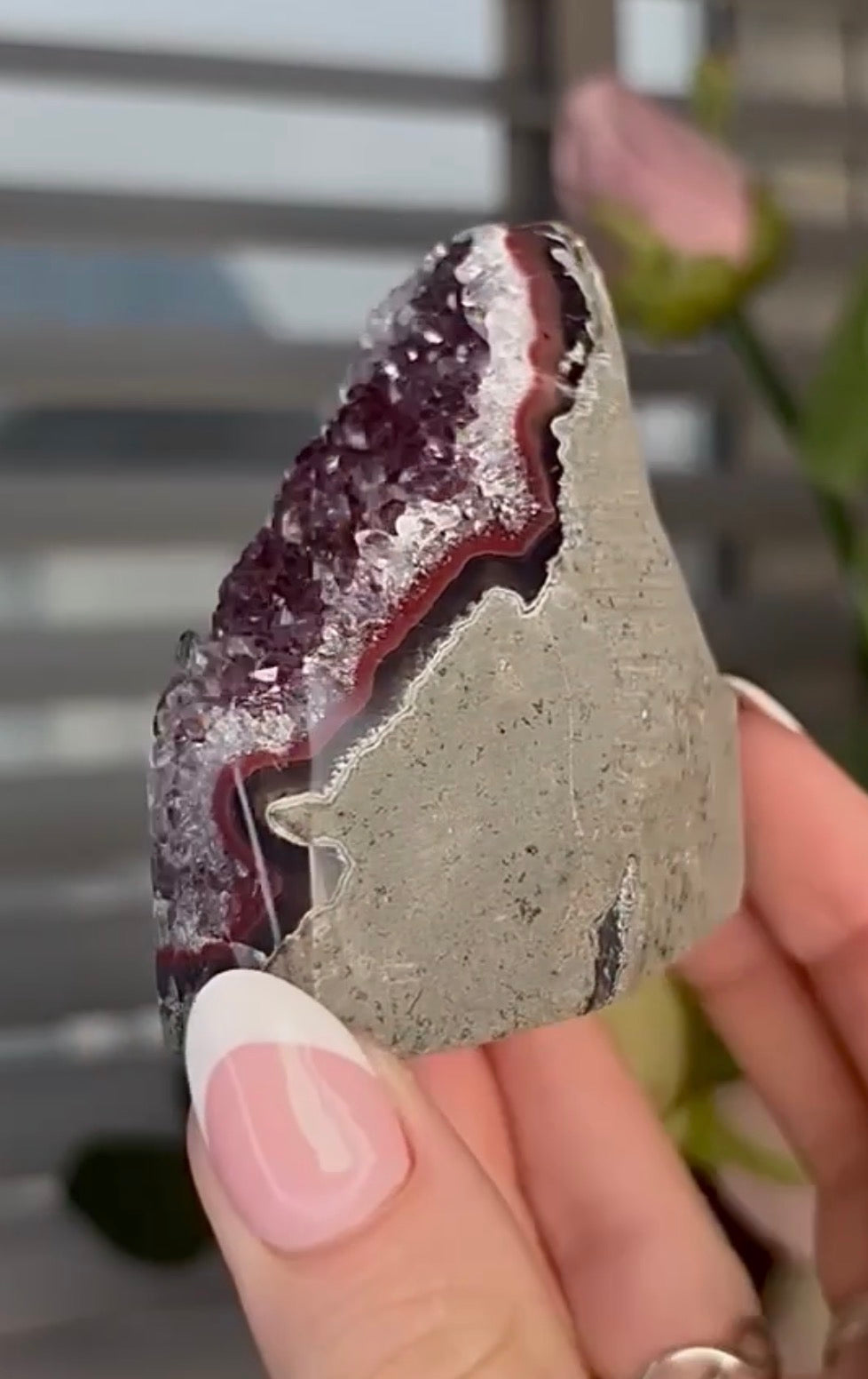 High quality, red rainbow amethyst cutbase