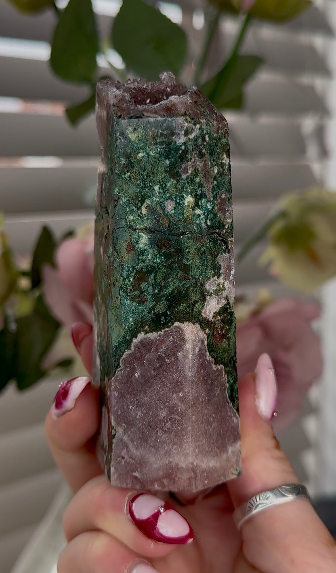 High quality Pink amethyst tower with jasper 11cm(h) 5cm(w)