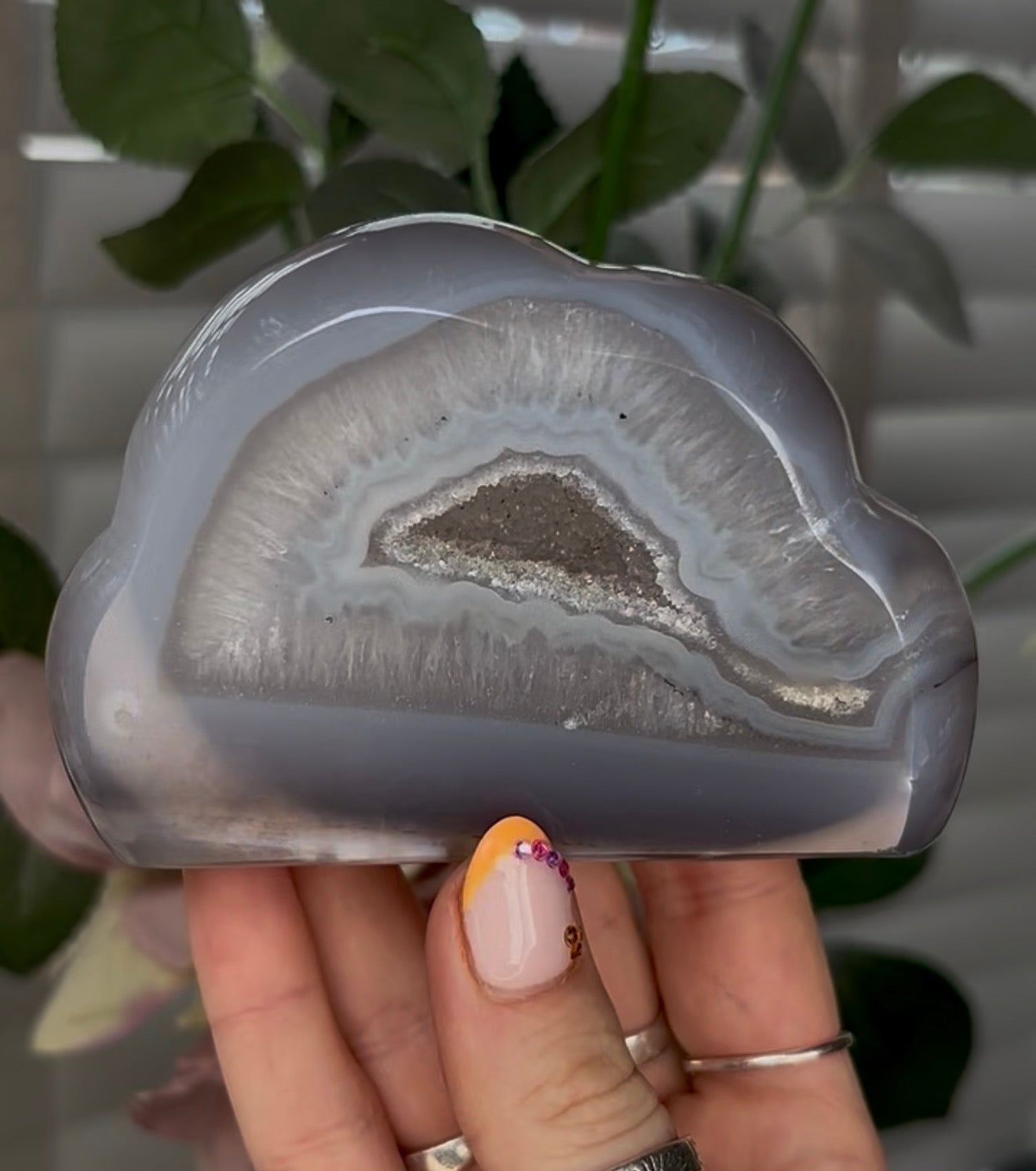 Beautiful, high grade, blue agate cloud with druzy