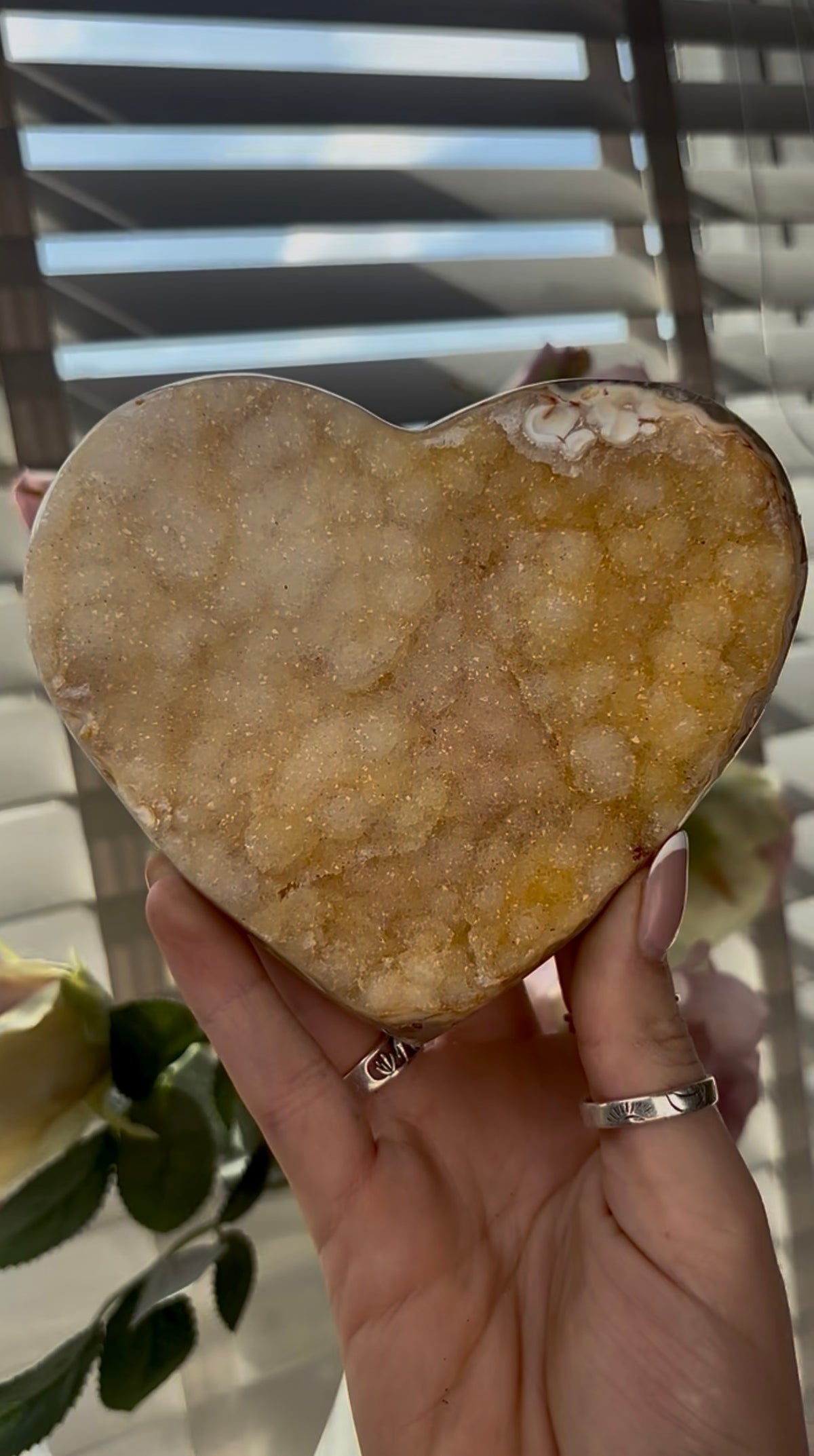 Uruguay, sugar druzy, amethyst heart in lemon tone - comes with stand