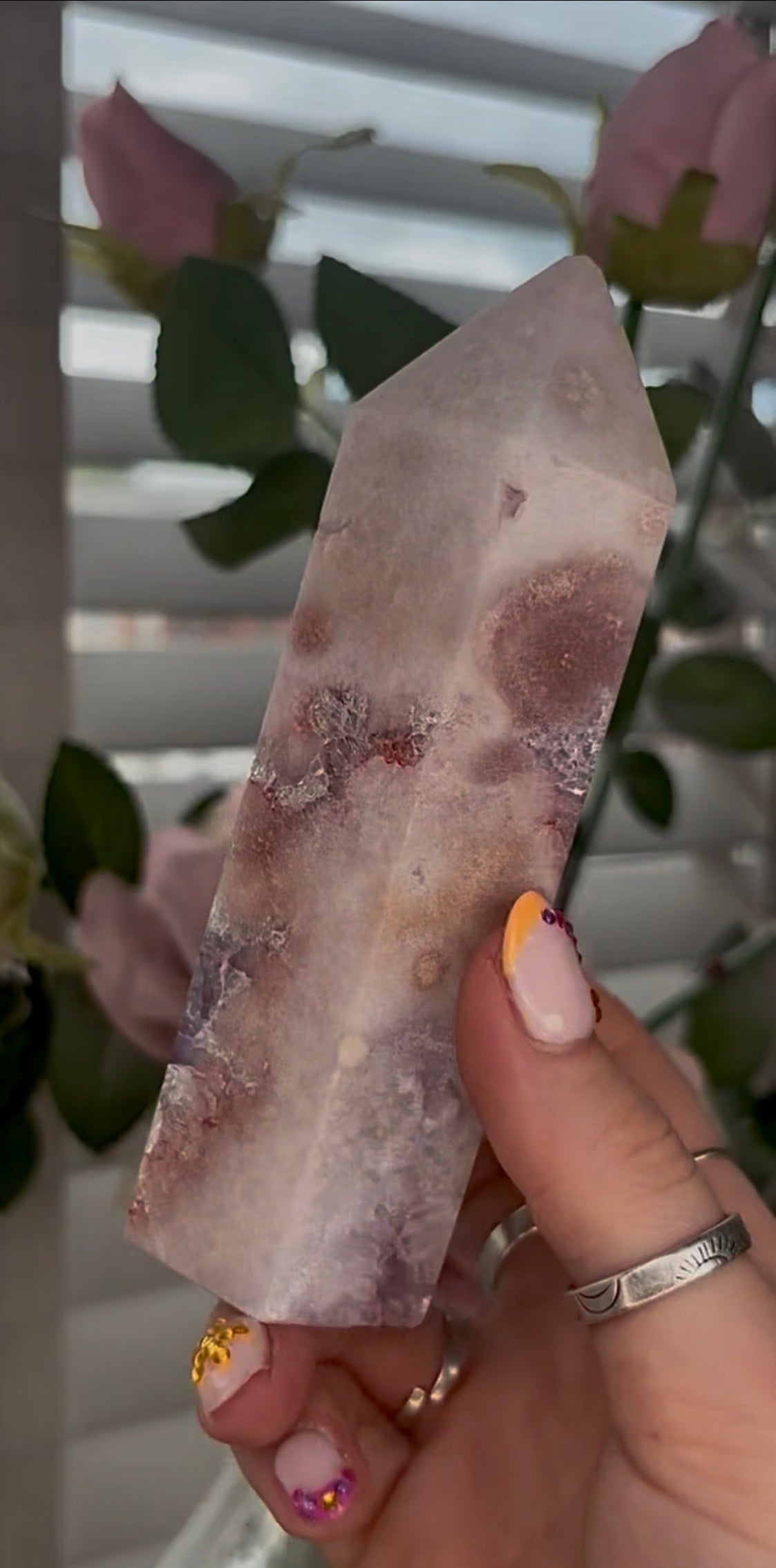 Pretty, Pink amethyst tower, with purple quartz druzy