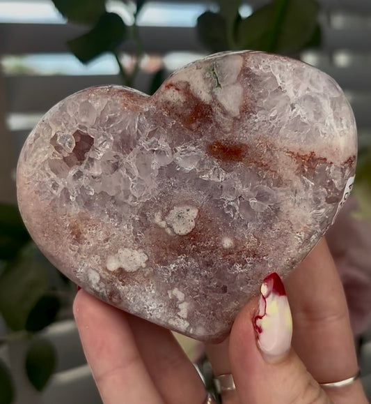 Beautiful pink amethyst heart - comes with stand (9cm)