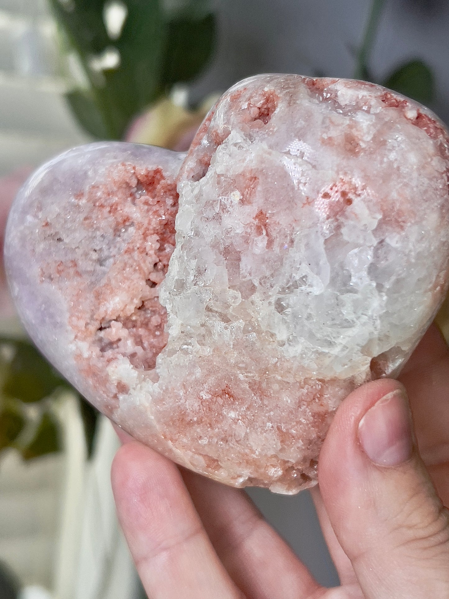 Chunky, druzy, pink amethyst heart - comes with stand